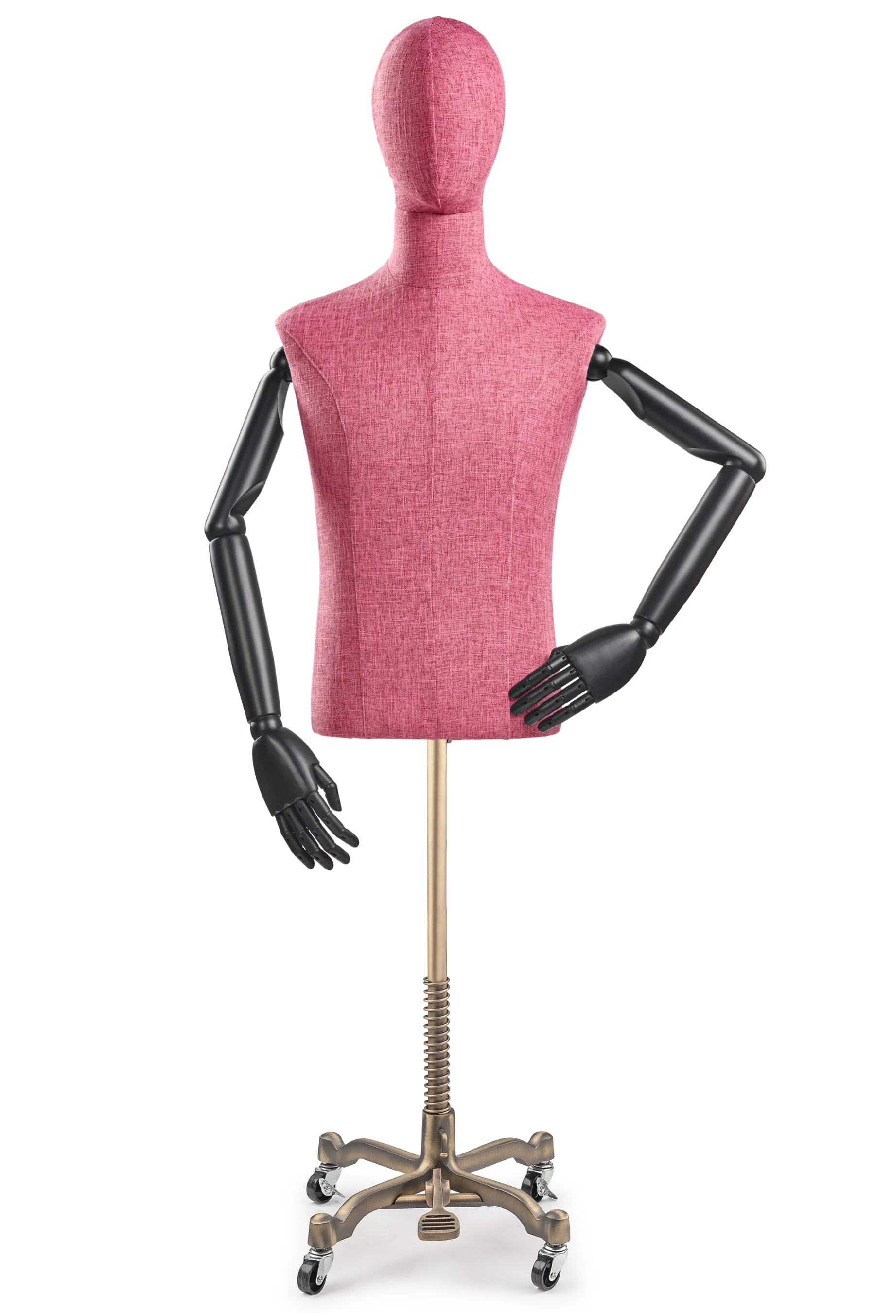 Male Display Dress Form on Metal Rolling Base (Head & Arms Version) - Image 64