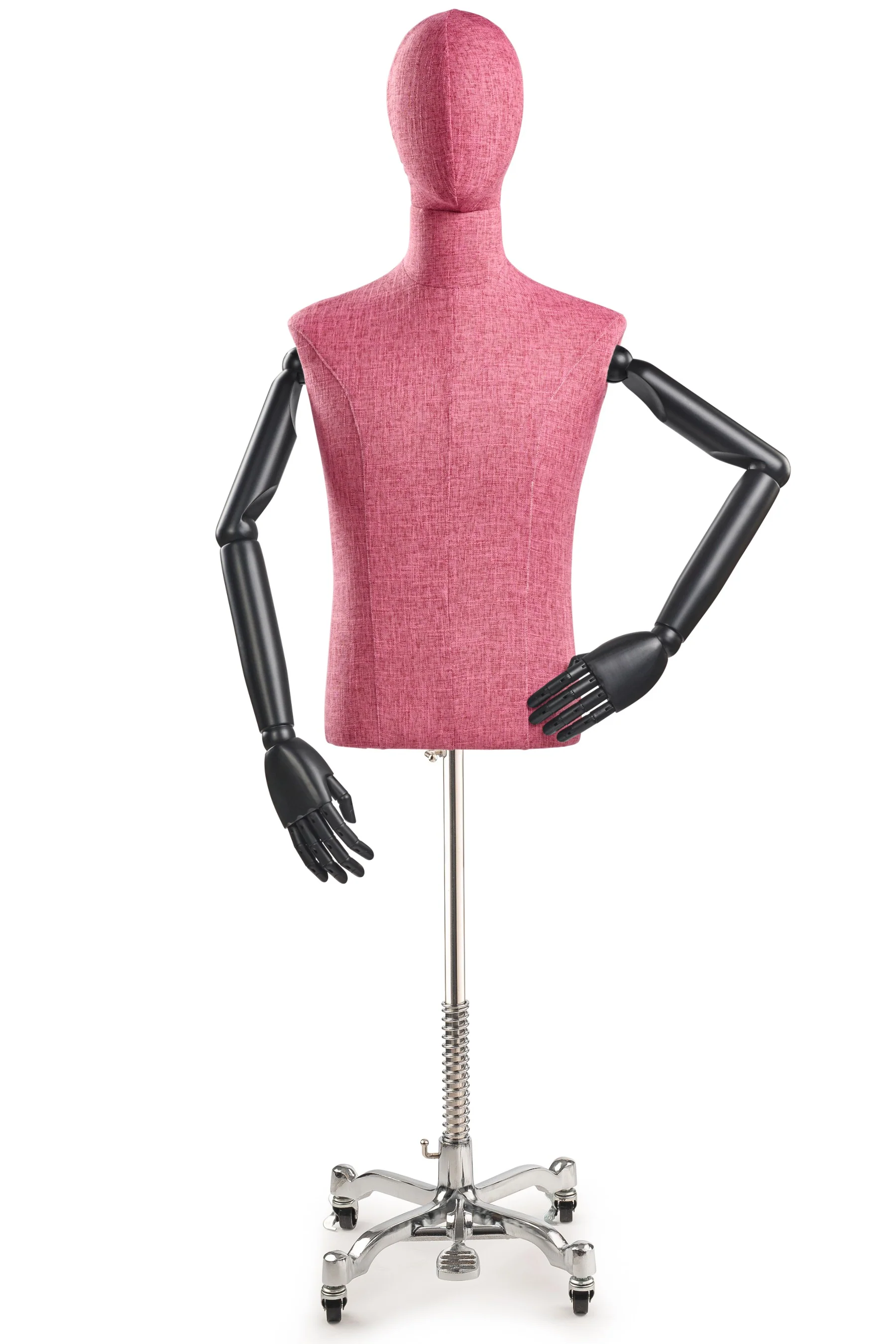 Male Display Dress Form on Metal Rolling Base (Head & Arms Version) - Image 65