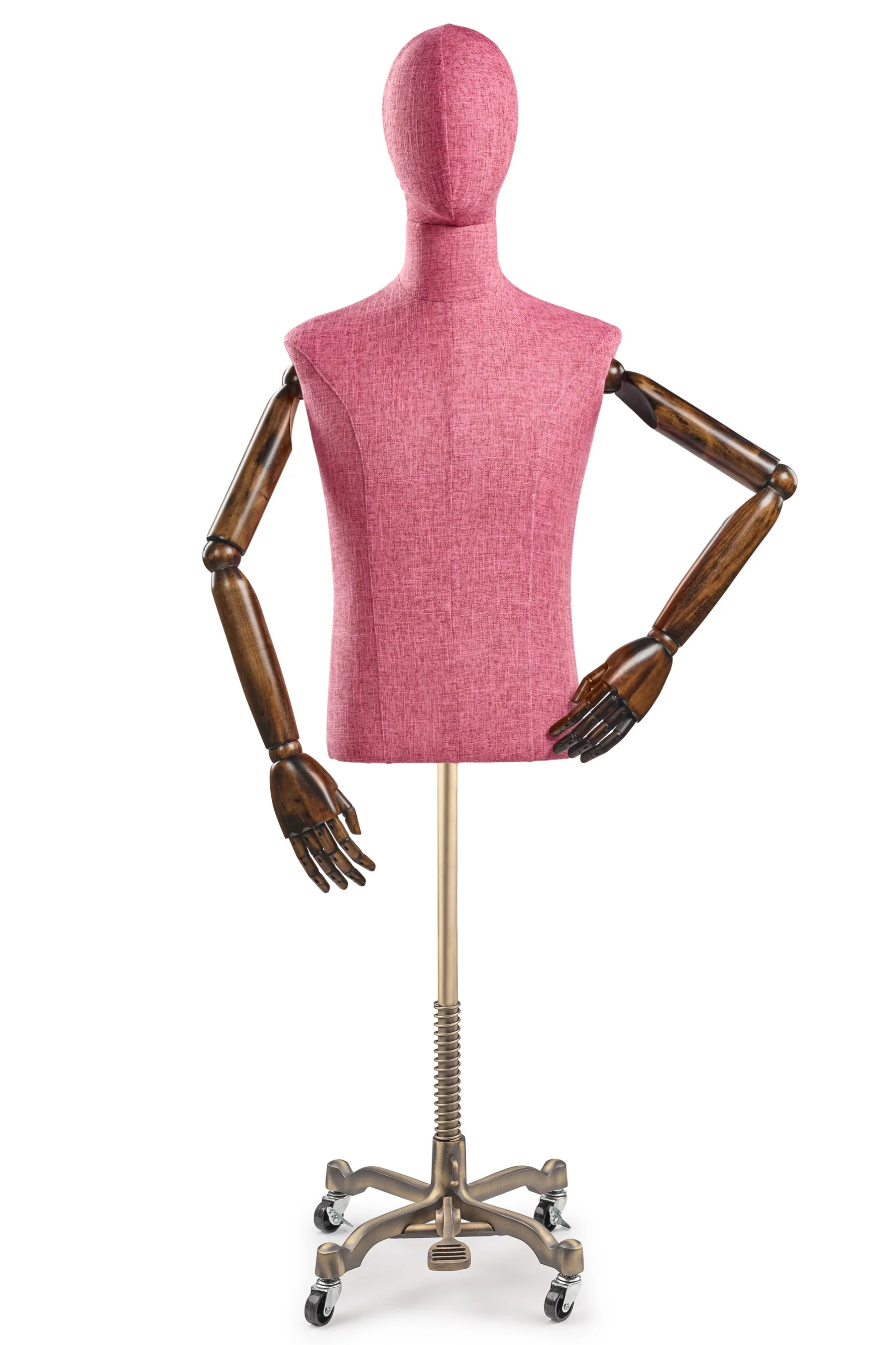 Male Display Dress Form on Metal Rolling Base (Head & Arms Version) - Image 68