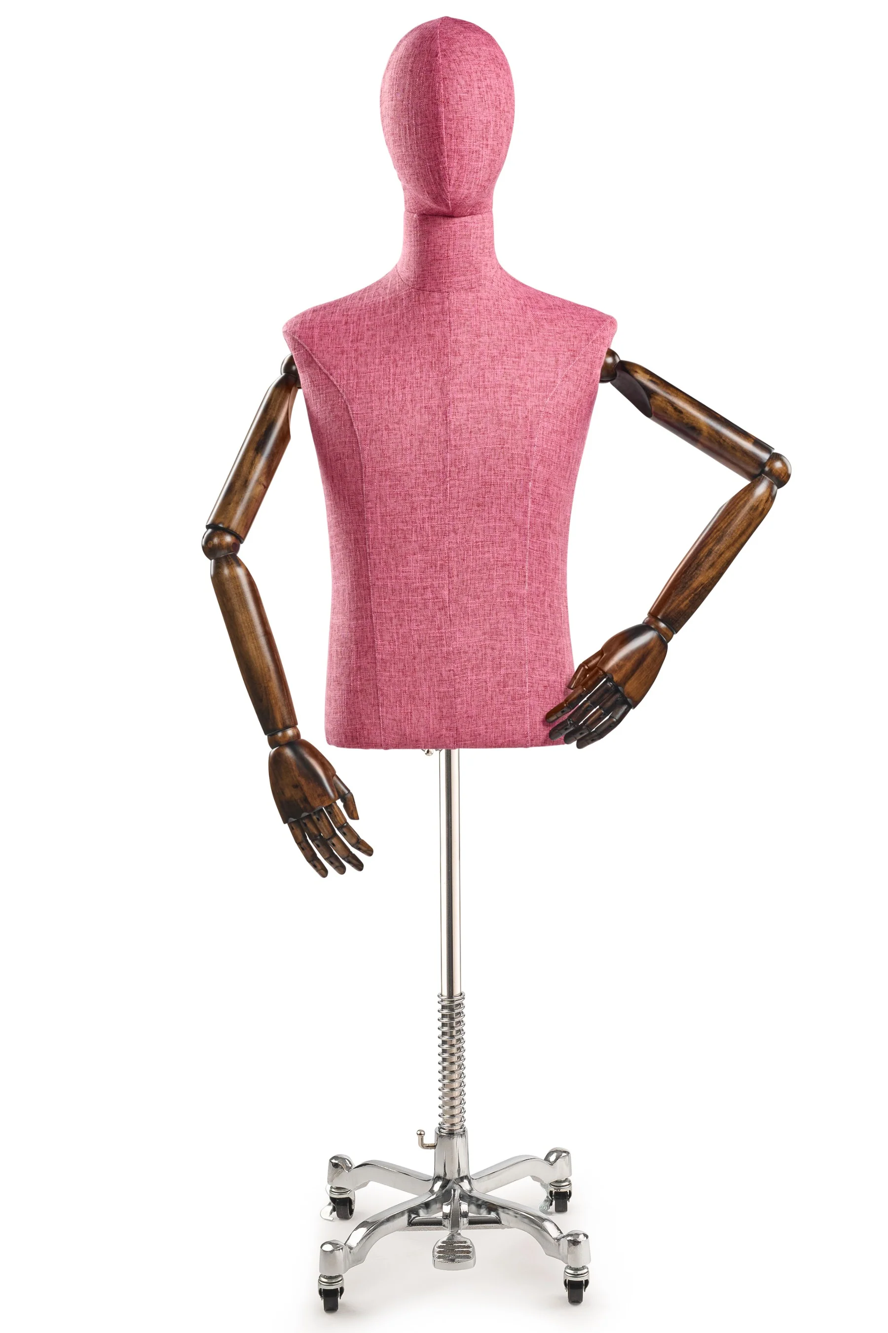 Male Display Dress Form on Metal Rolling Base (Head & Arms Version) - Image 70