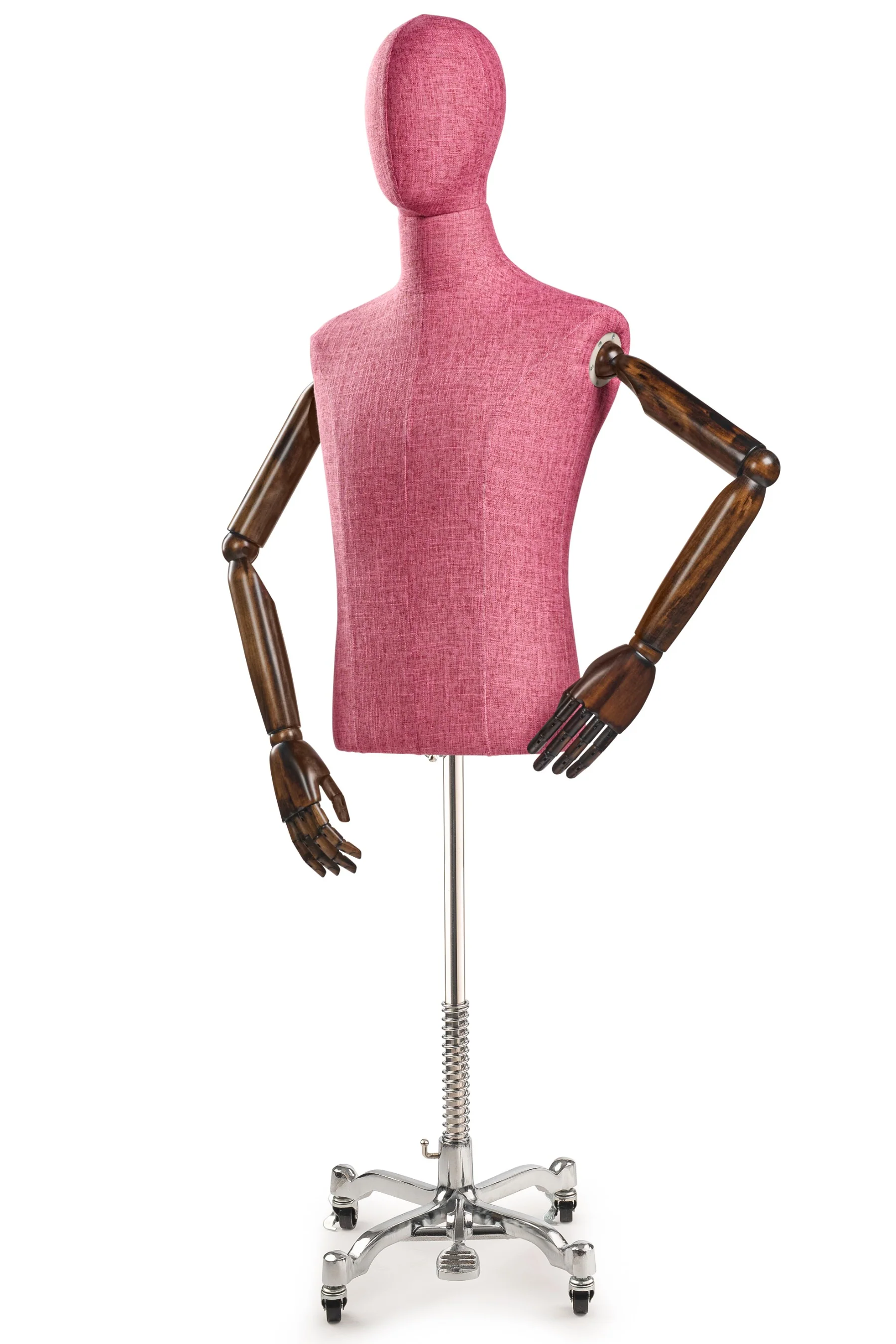 Male Display Dress Form on Metal Rolling Base (Head & Arms Version) - Image 71