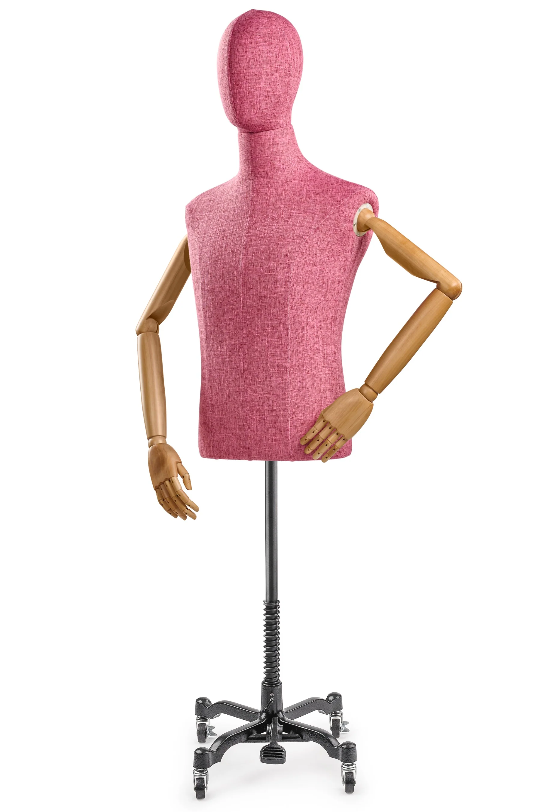 Male Display Dress Form on Metal Rolling Base (Head & Arms Version) - Image 73