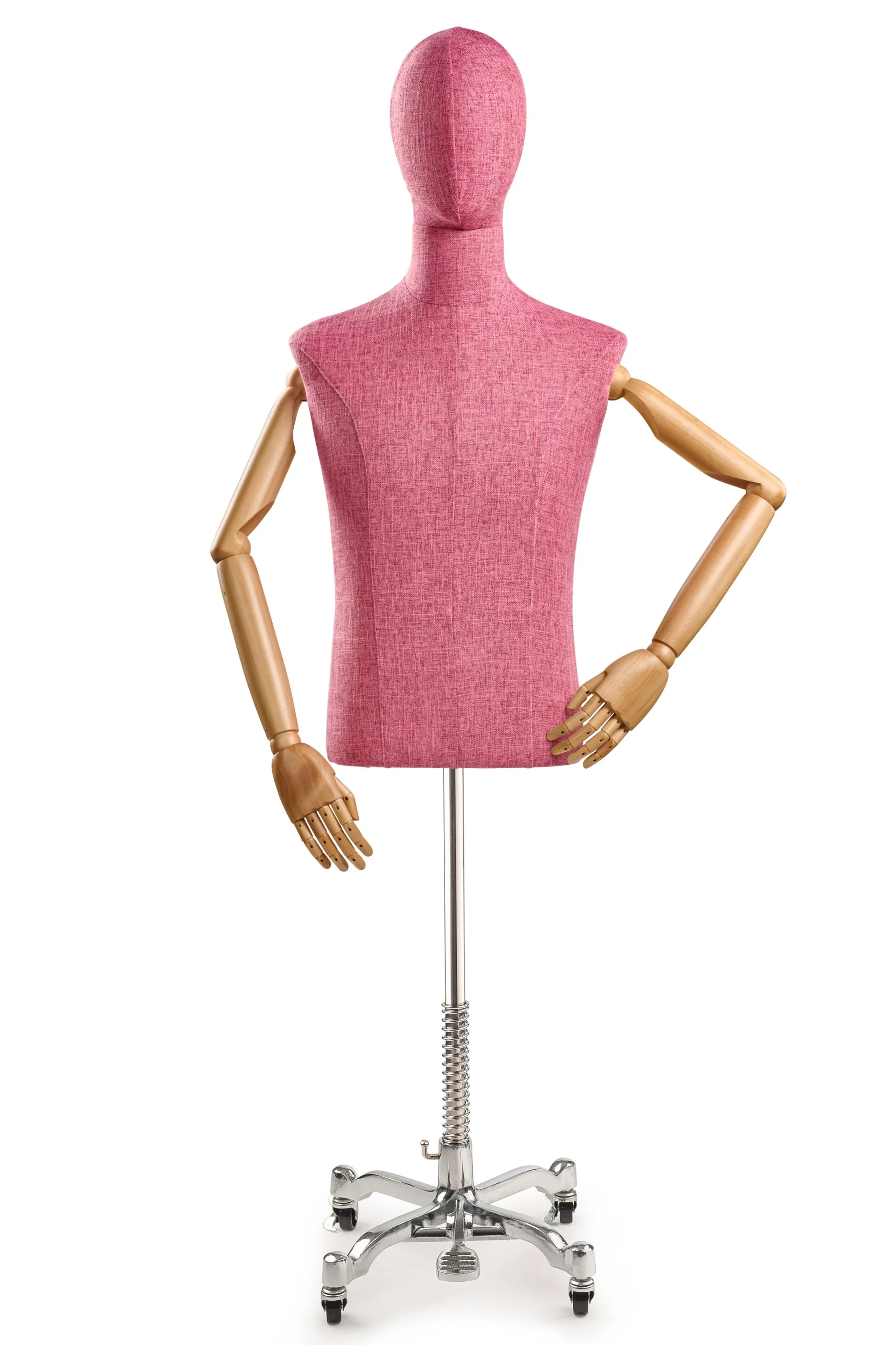 Male Display Dress Form on Metal Rolling Base (Head & Arms Version) - Image 76