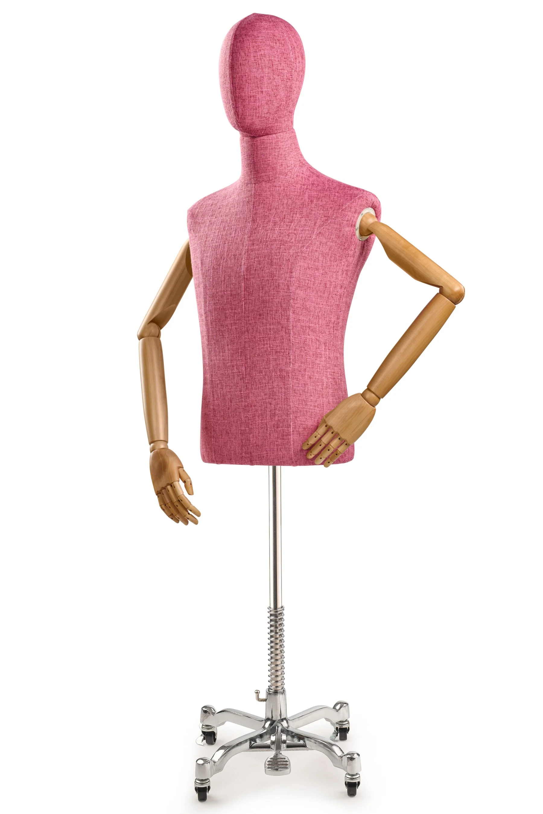 Male Display Dress Form on Metal Rolling Base (Head & Arms Version) - Image 77