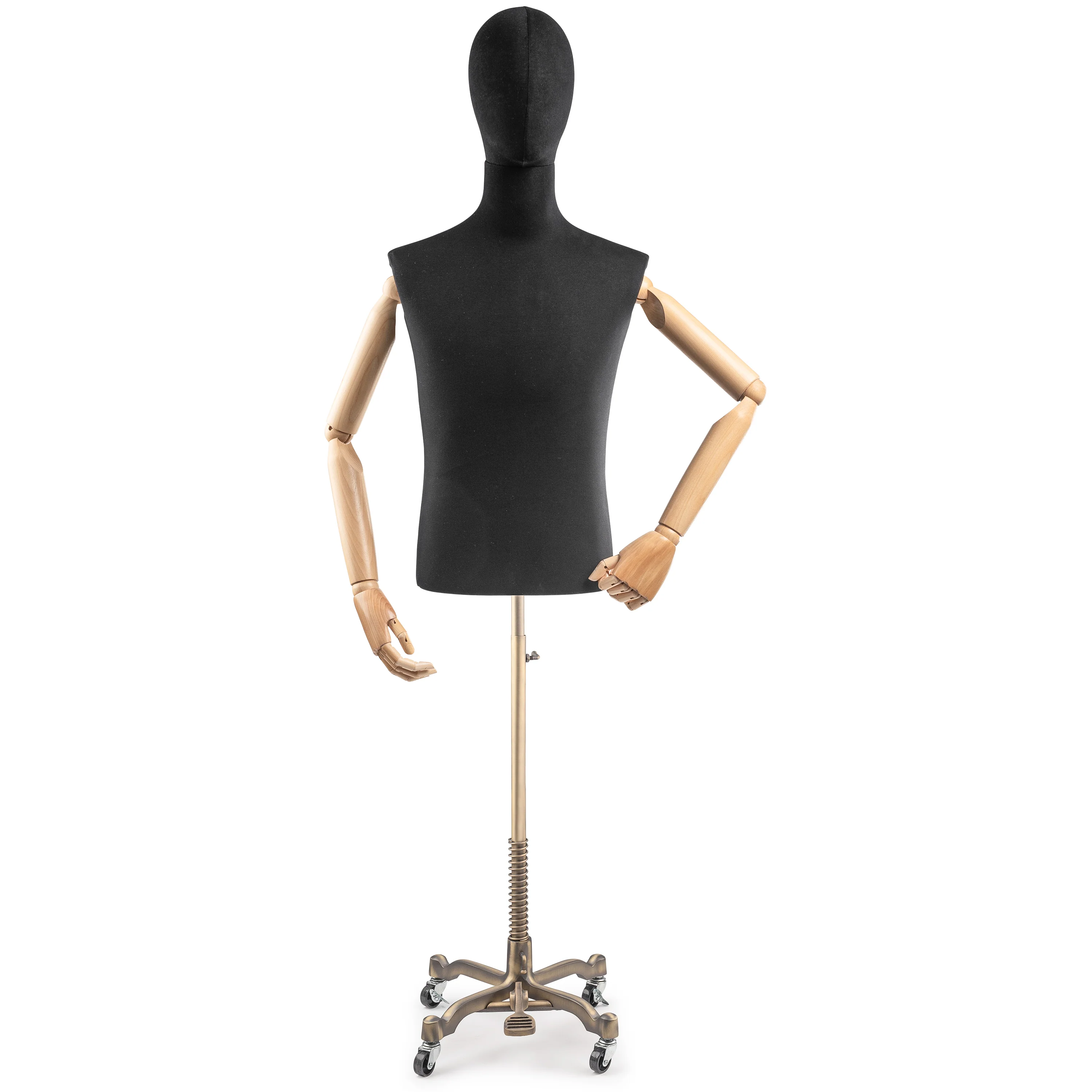 Male Display Dress Form on Metal Rolling Base (Head & Arms Version) - Image 79