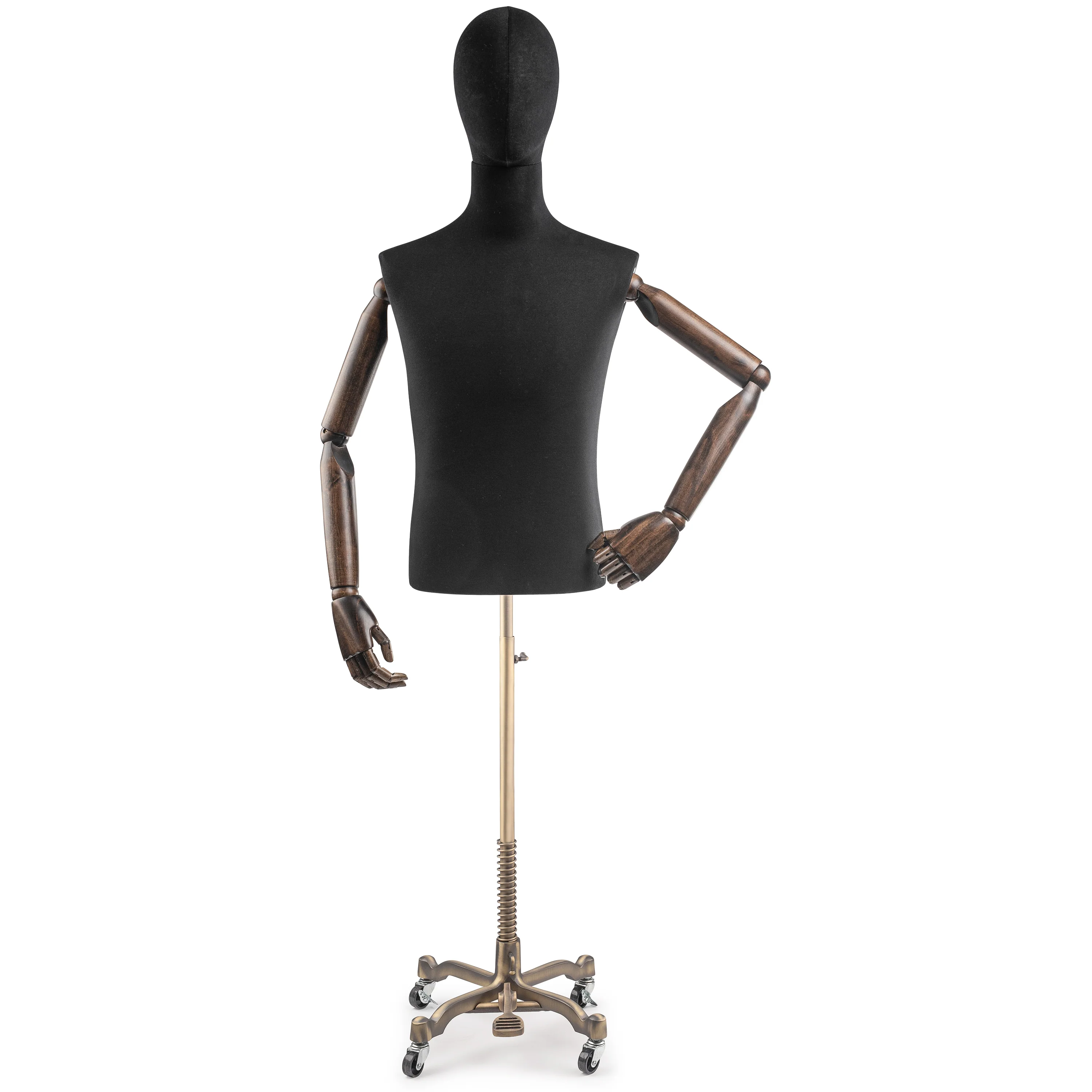 Male Display Dress Form on Metal Rolling Base (Head & Arms Version) - Image 82