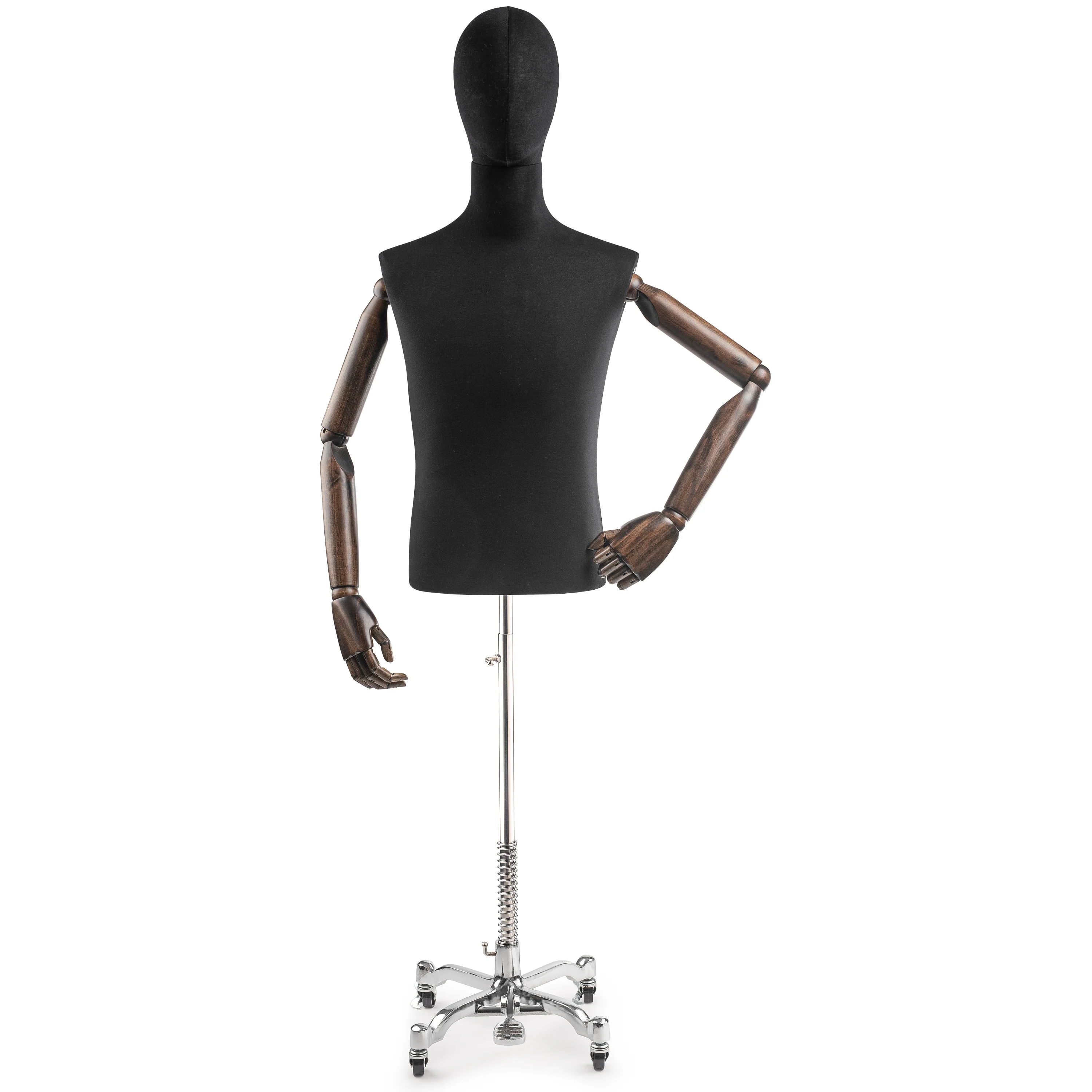 Male Display Dress Form on Metal Rolling Base (Head & Arms Version) - Image 83