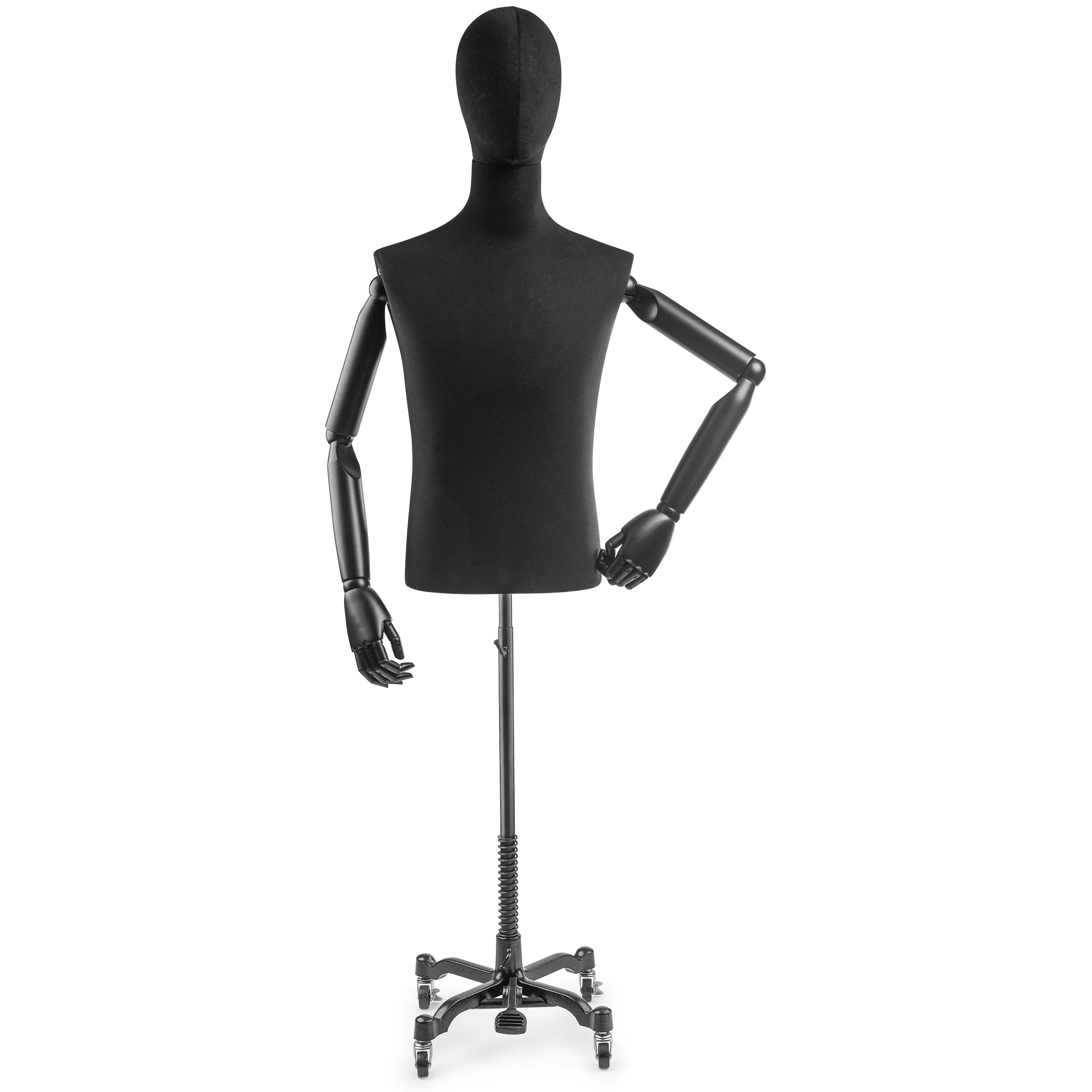 Male Display Dress Form on Metal Rolling Base (Head & Arms Version) - Image 84
