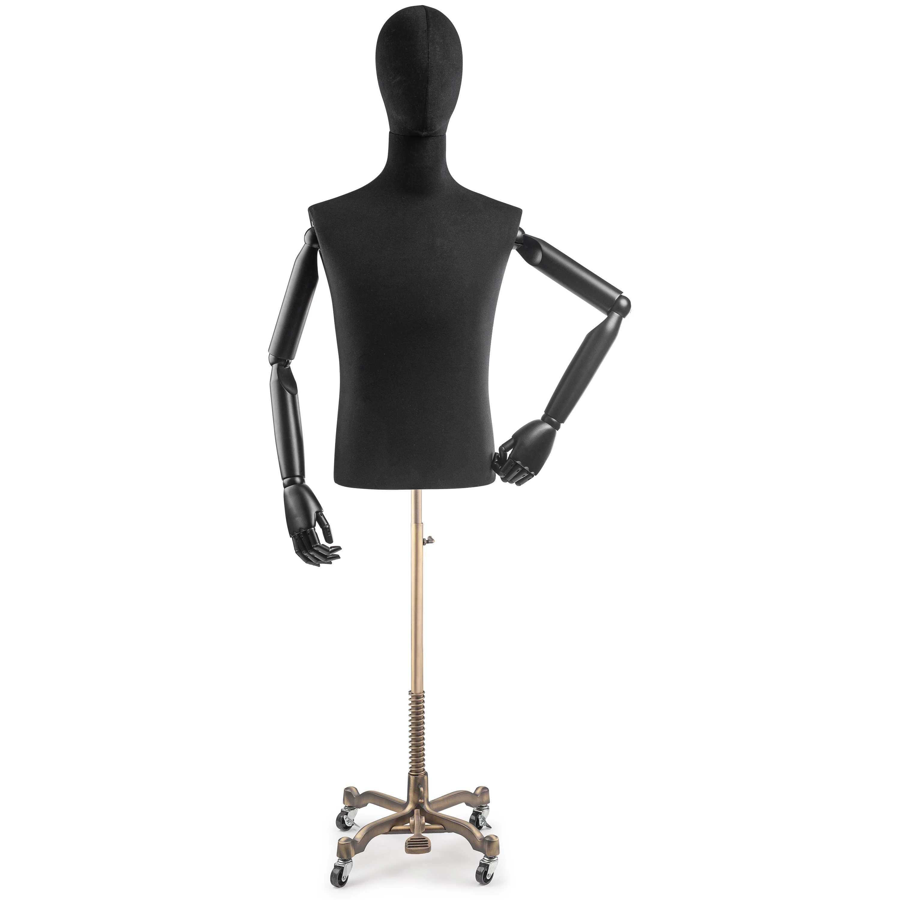 Male Display Dress Form on Metal Rolling Base (Head & Arms Version) - Image 85