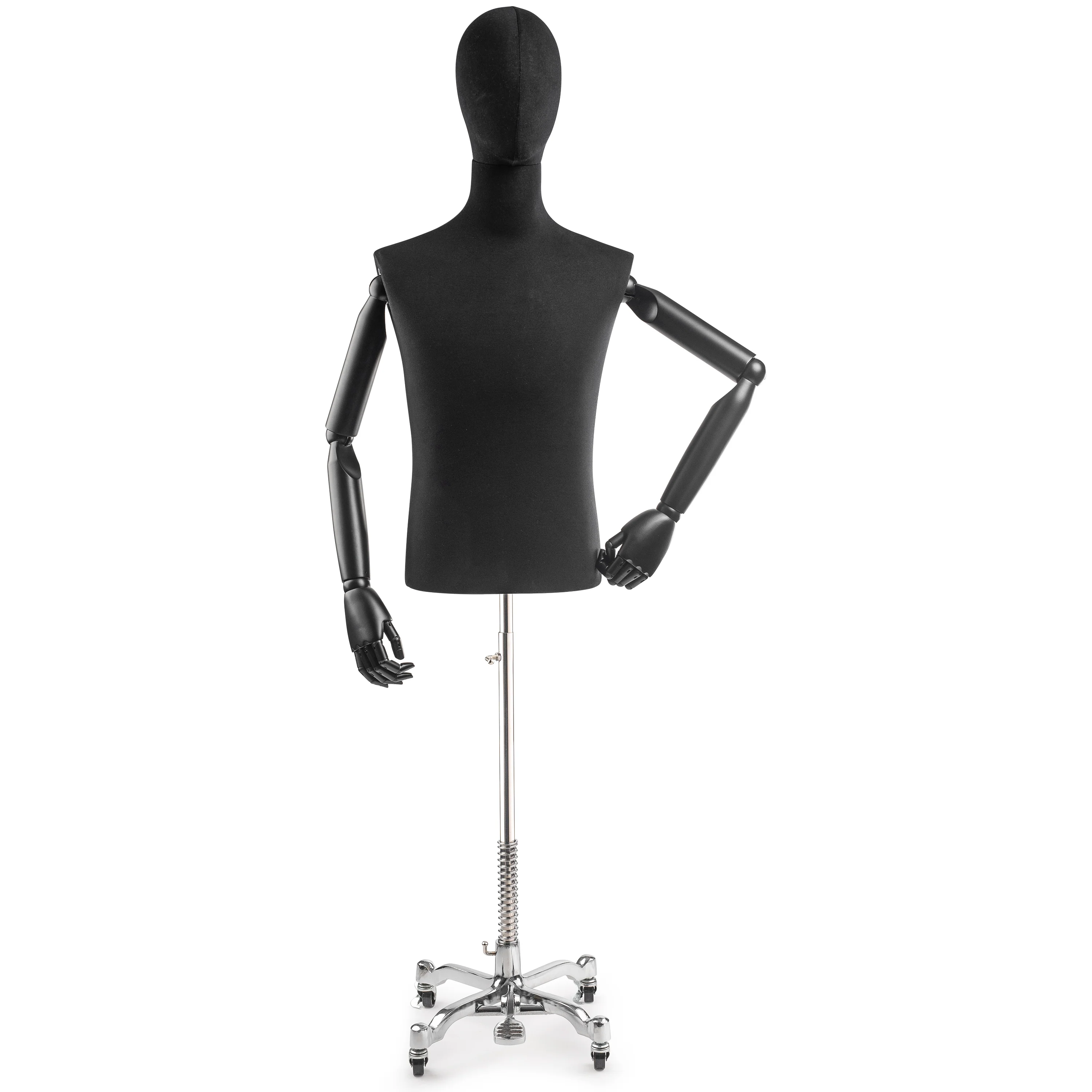 Male Display Dress Form on Metal Rolling Base (Head & Arms Version) - Image 86