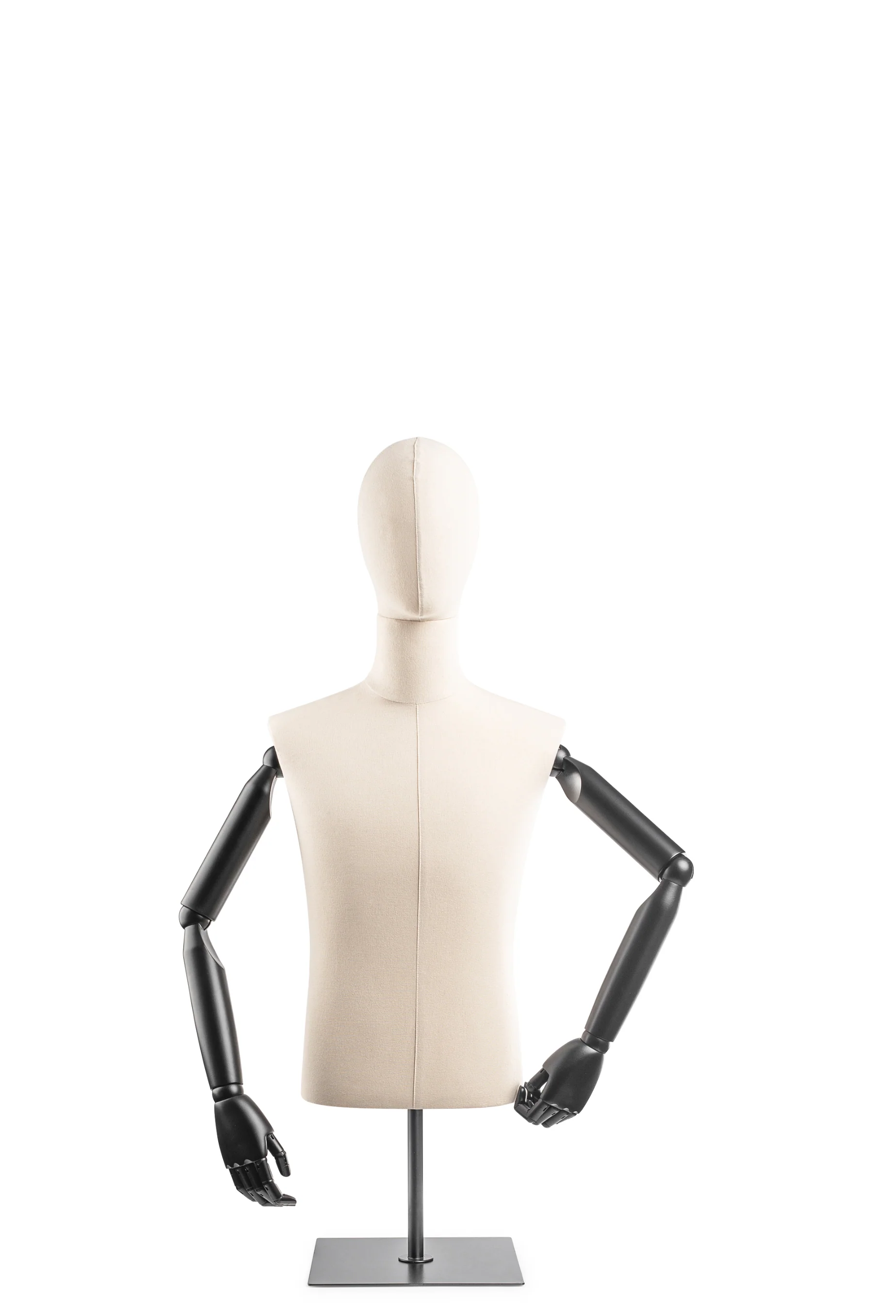Male Display Dress Form on Metal Tabletop Base (Head & Arms Version)