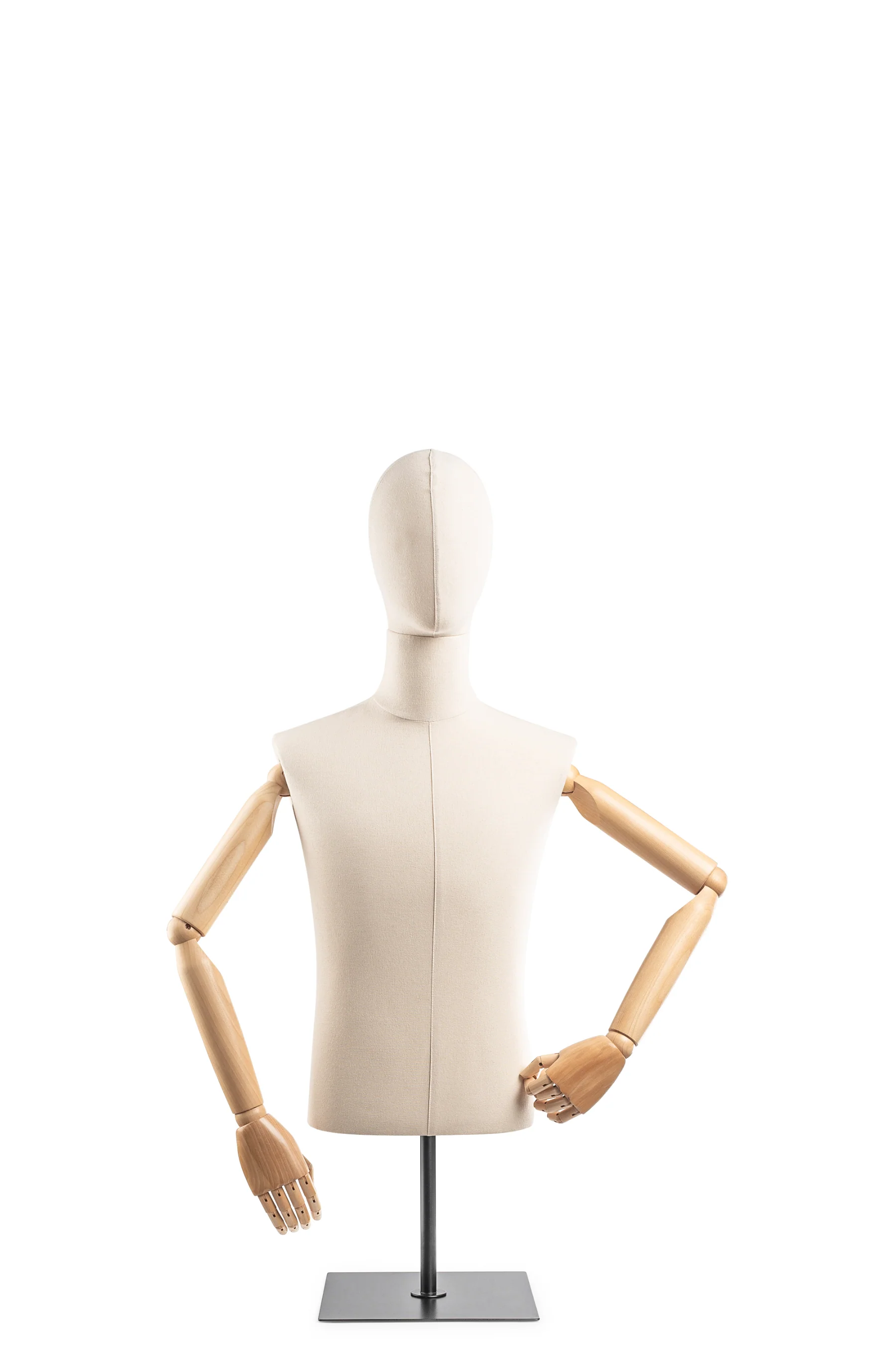 Male Display Dress Form on Metal Tabletop Base (Head & Arms Version) - Image 2