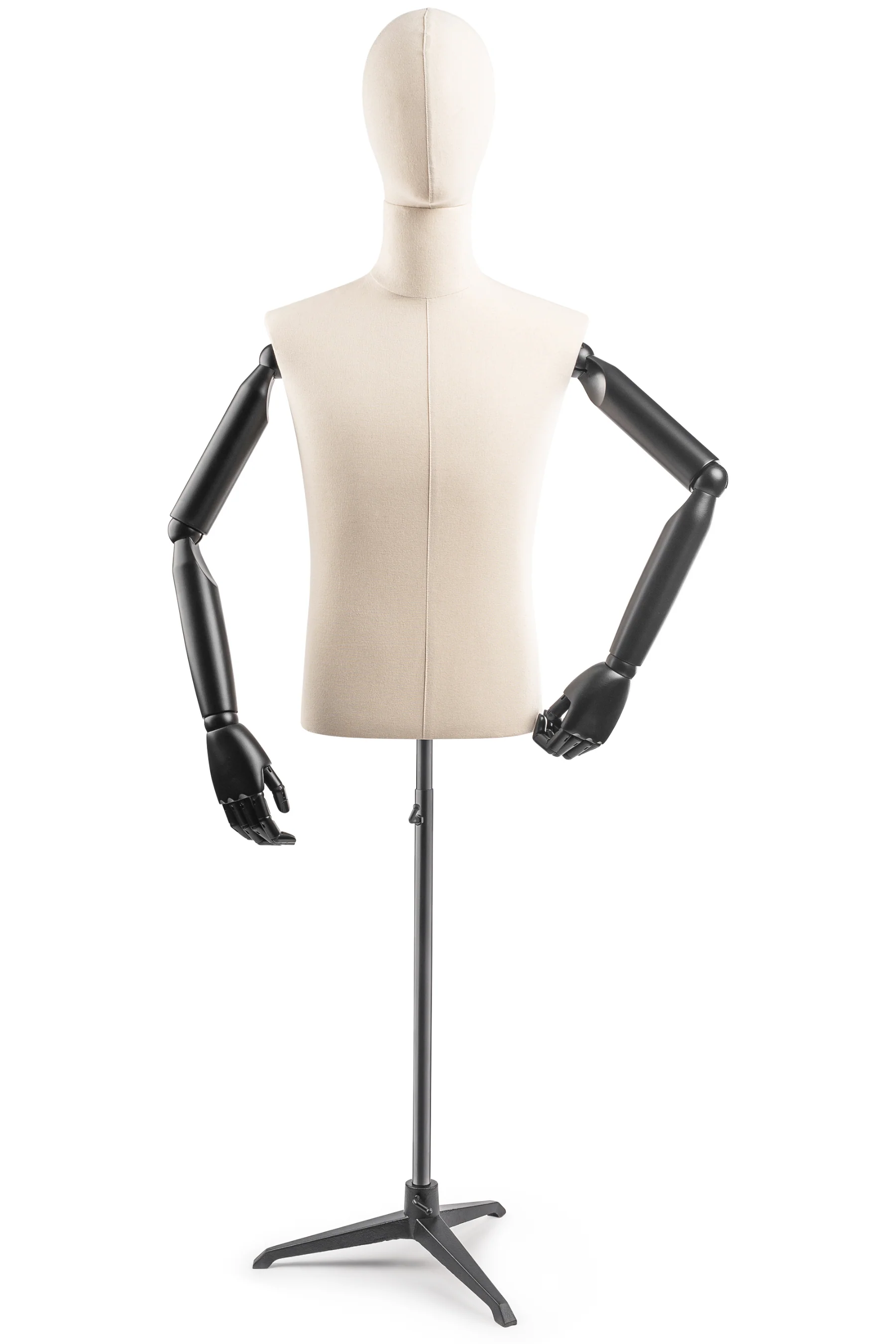Male Display Dress Form on Metal Tripod Base (Head & Arms Version)