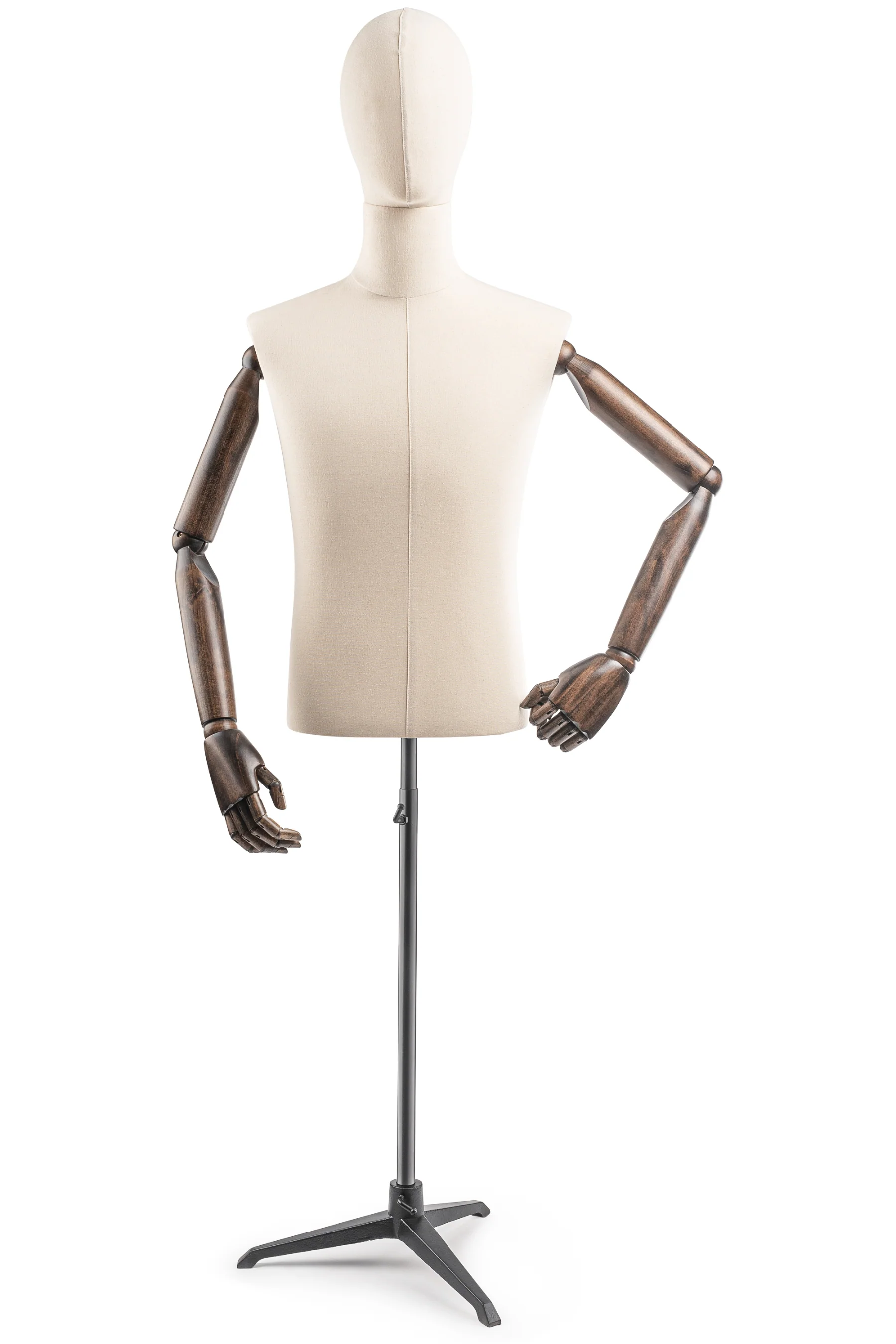 Male Display Dress Form on Metal Tripod Base (Head & Arms Version) - Image 11