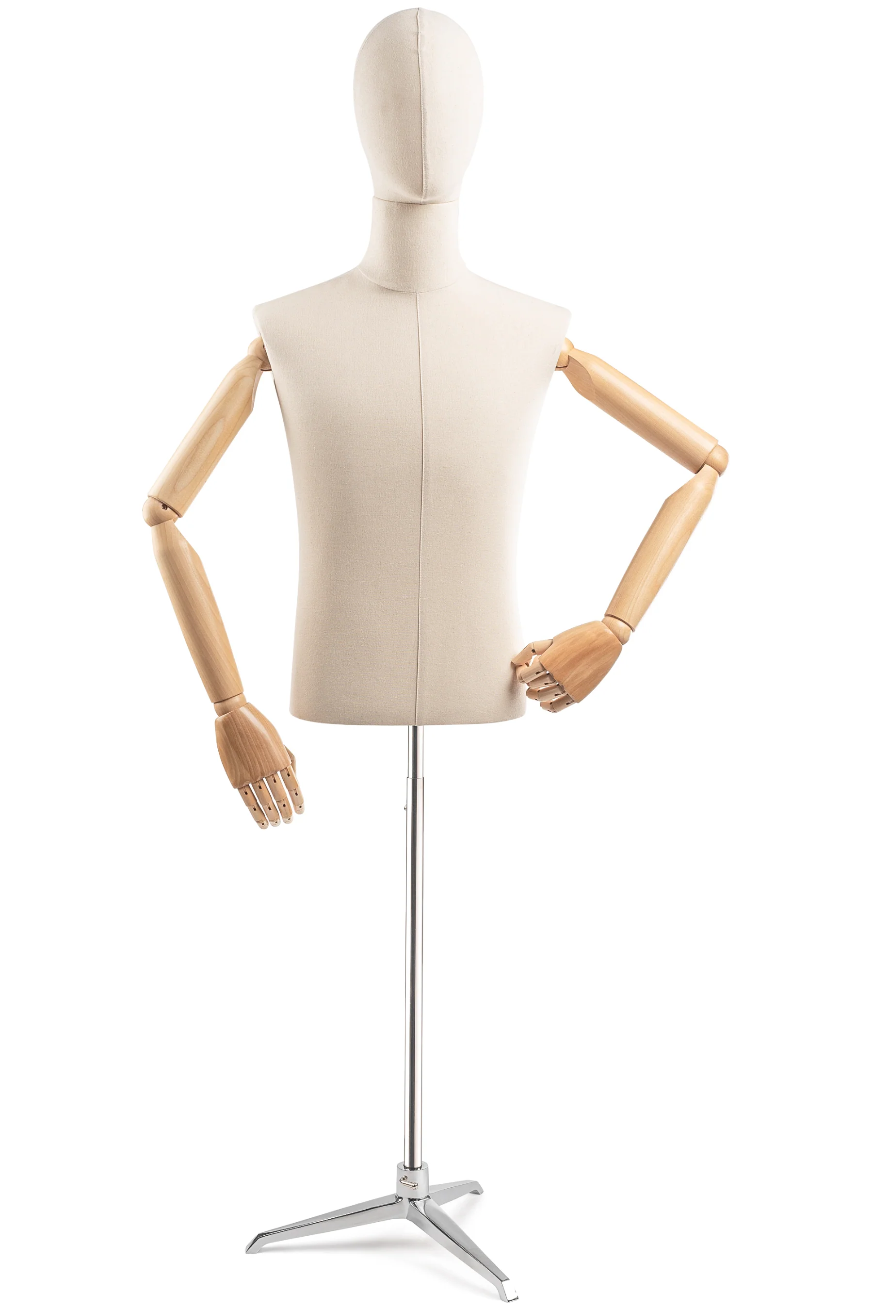 Male Display Dress Form on Metal Tripod Base (Head & Arms Version) - Image 14