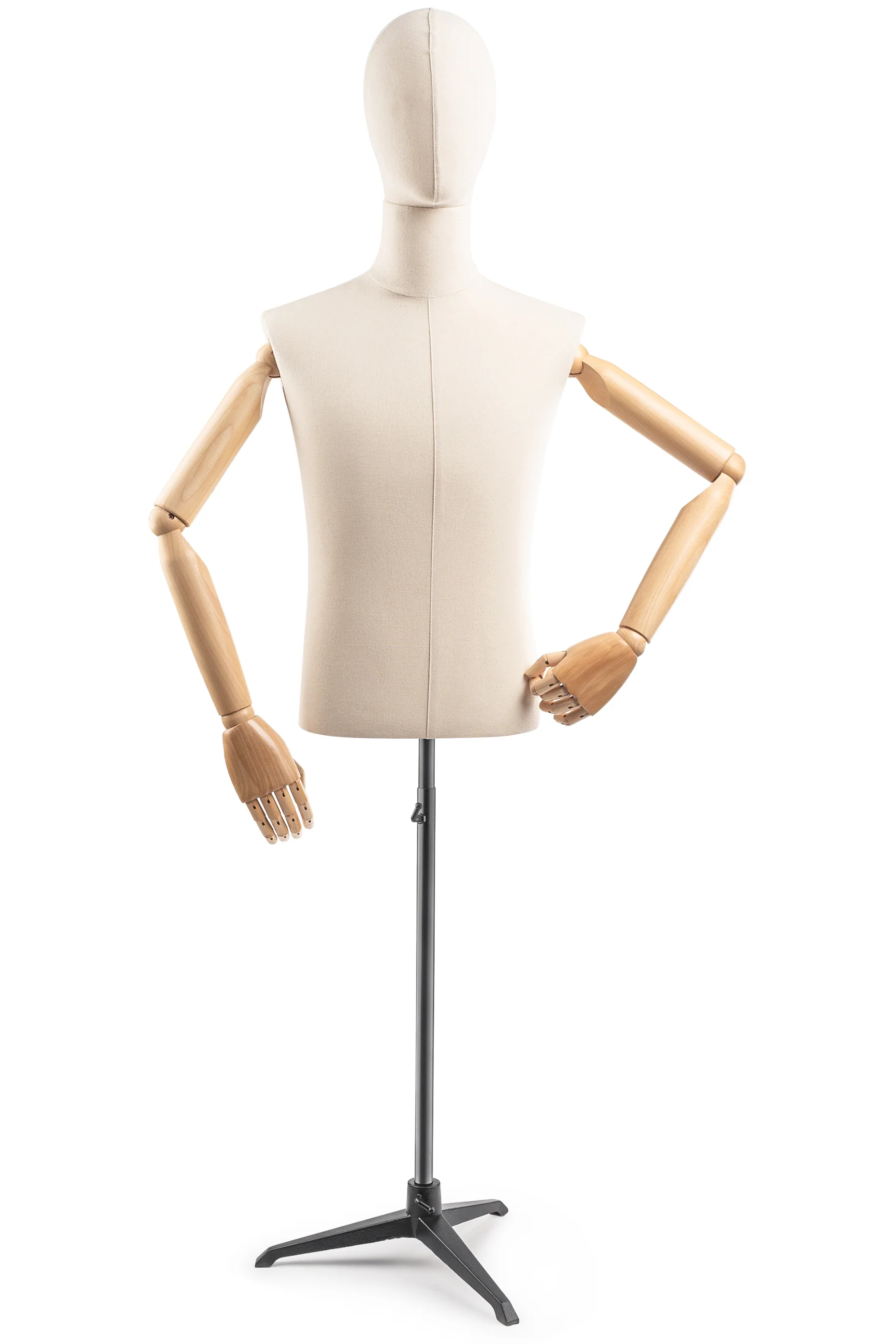 Male Display Dress Form on Metal Tripod Base (Head & Arms Version) - Image 2