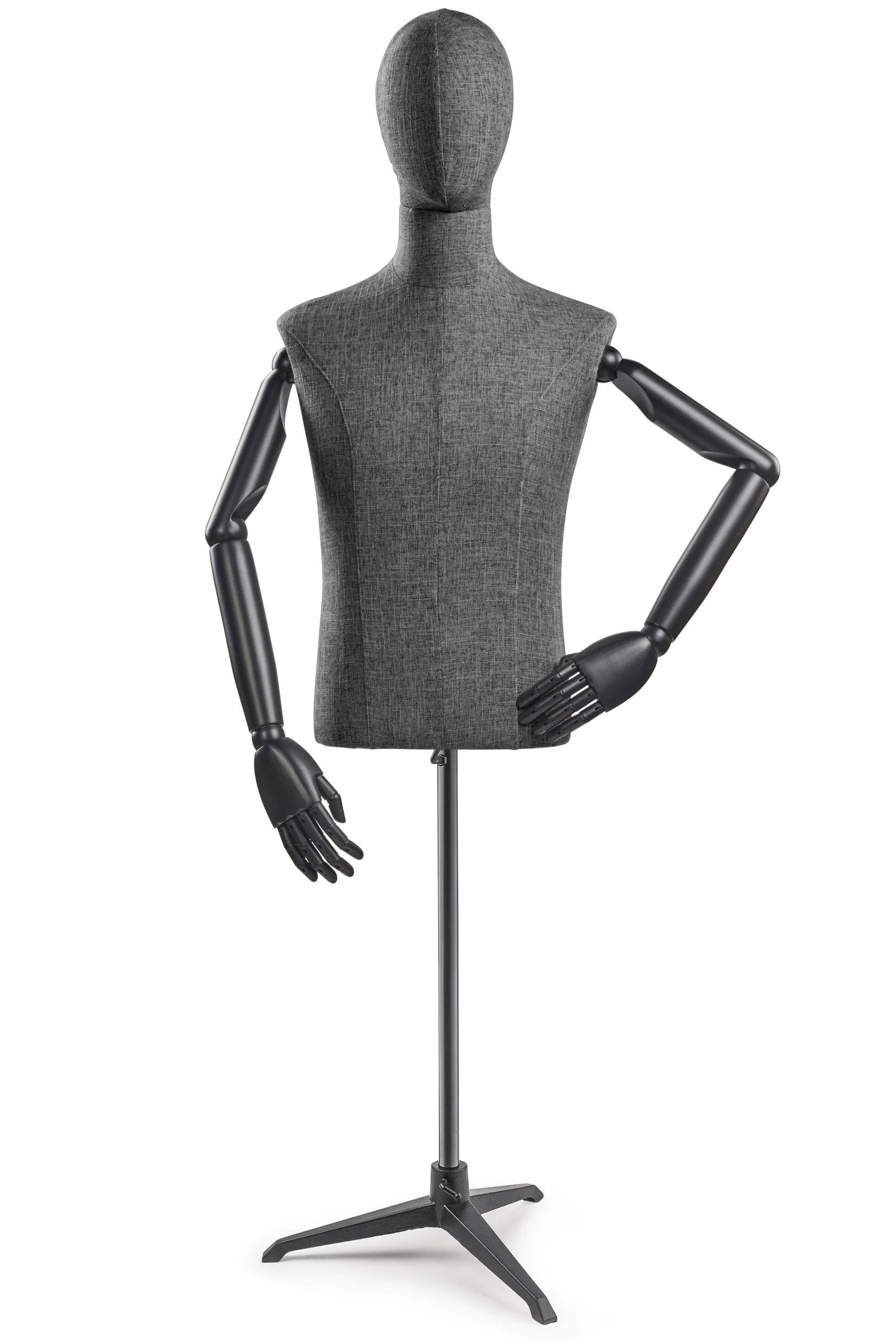 Male Display Dress Form on Metal Tripod Base (Head & Arms Version) - Image 32