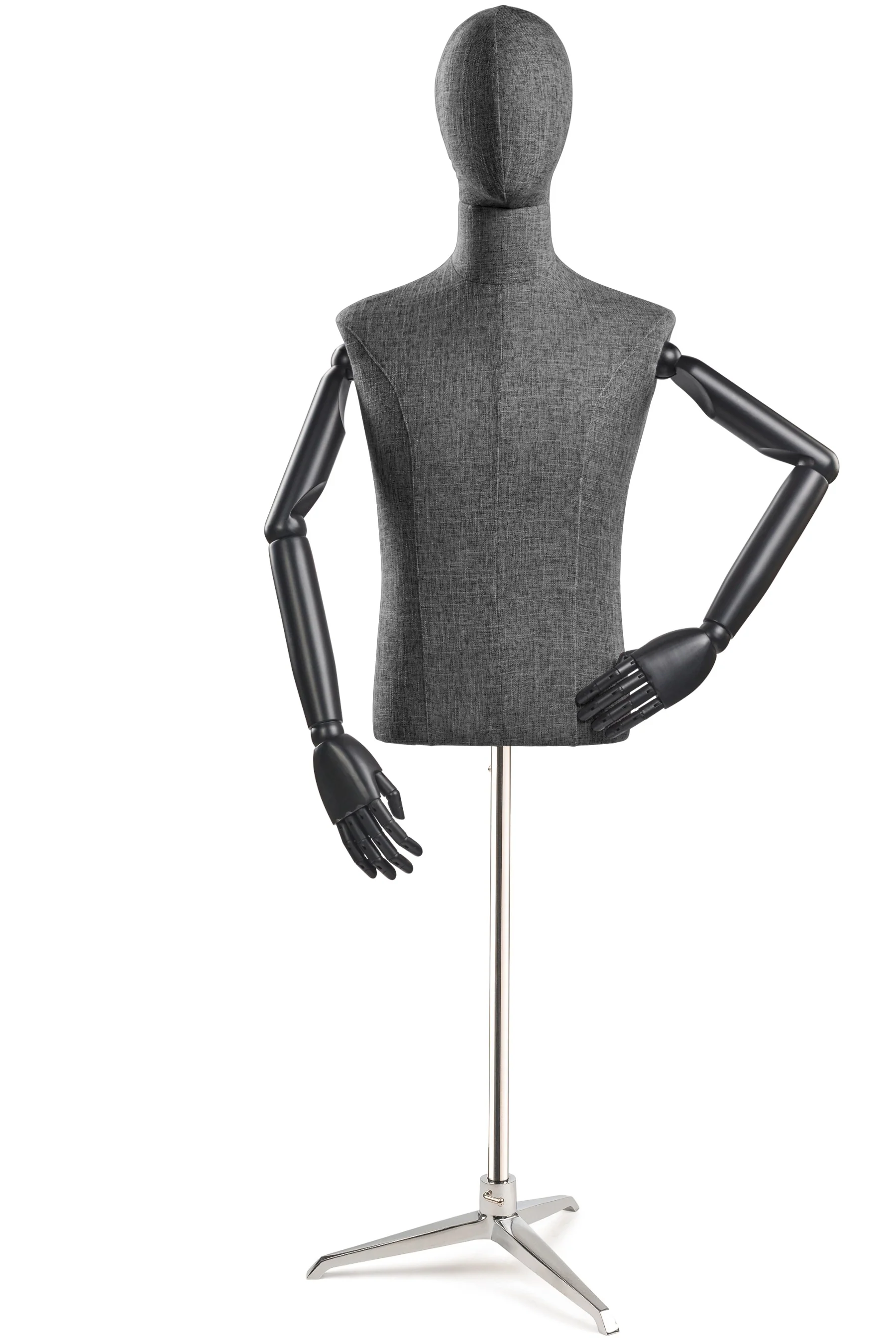 Male Display Dress Form on Metal Tripod Base (Head & Arms Version) - Image 34