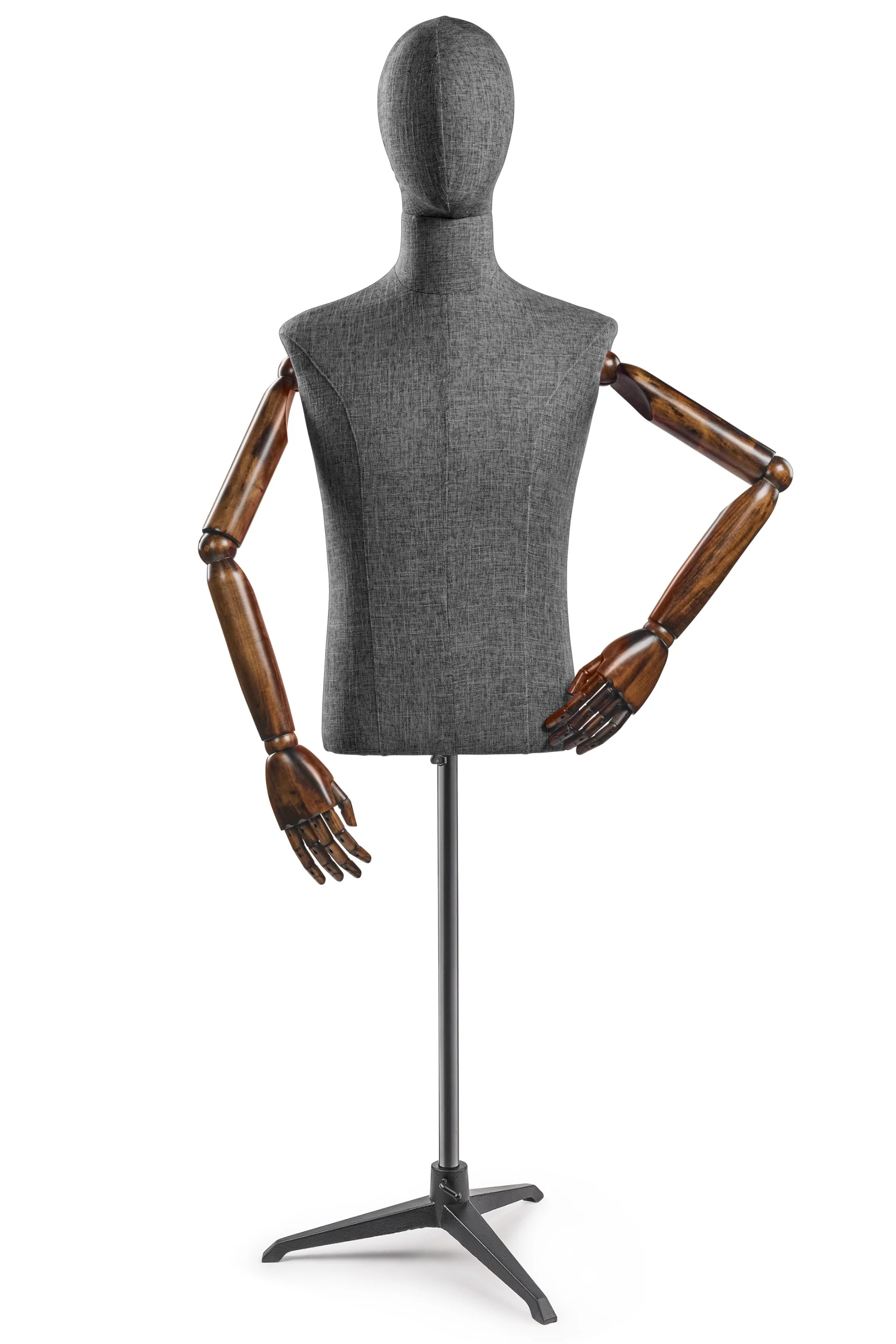 Male Display Dress Form on Metal Tripod Base (Head & Arms Version) - Image 35