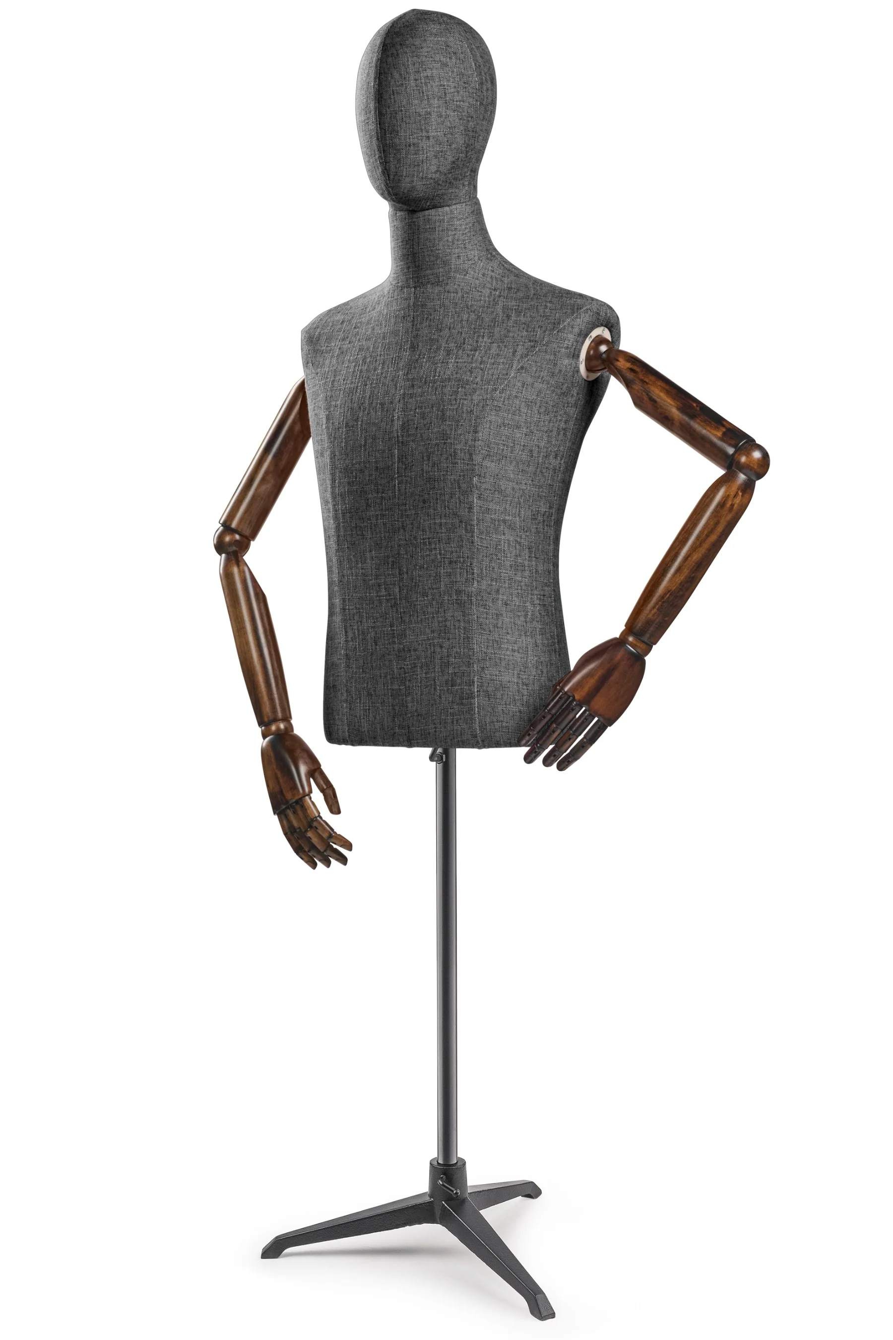 Male Display Dress Form on Metal Tripod Base (Head & Arms Version) - Image 36