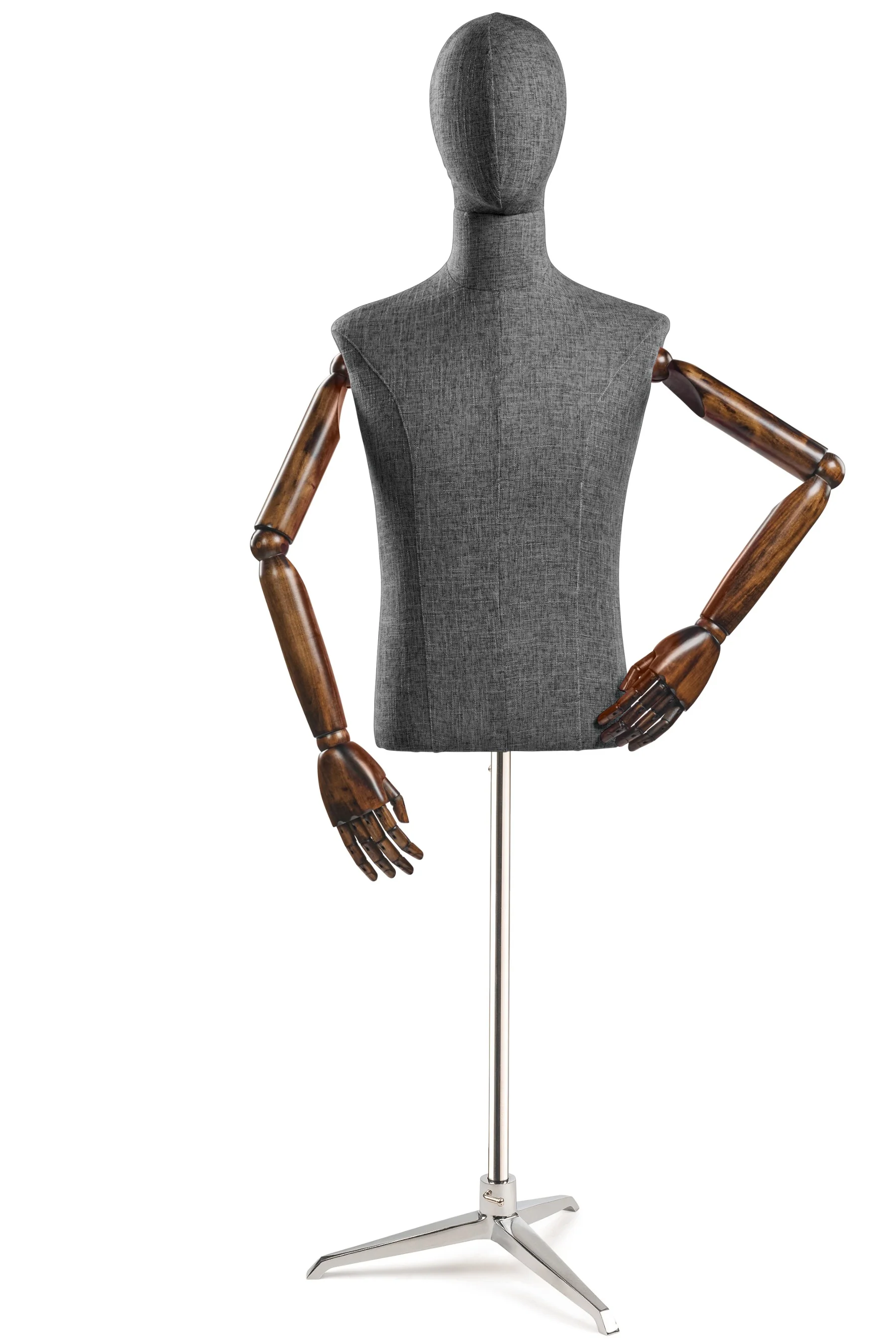 Male Display Dress Form on Metal Tripod Base (Head & Arms Version) - Image 39