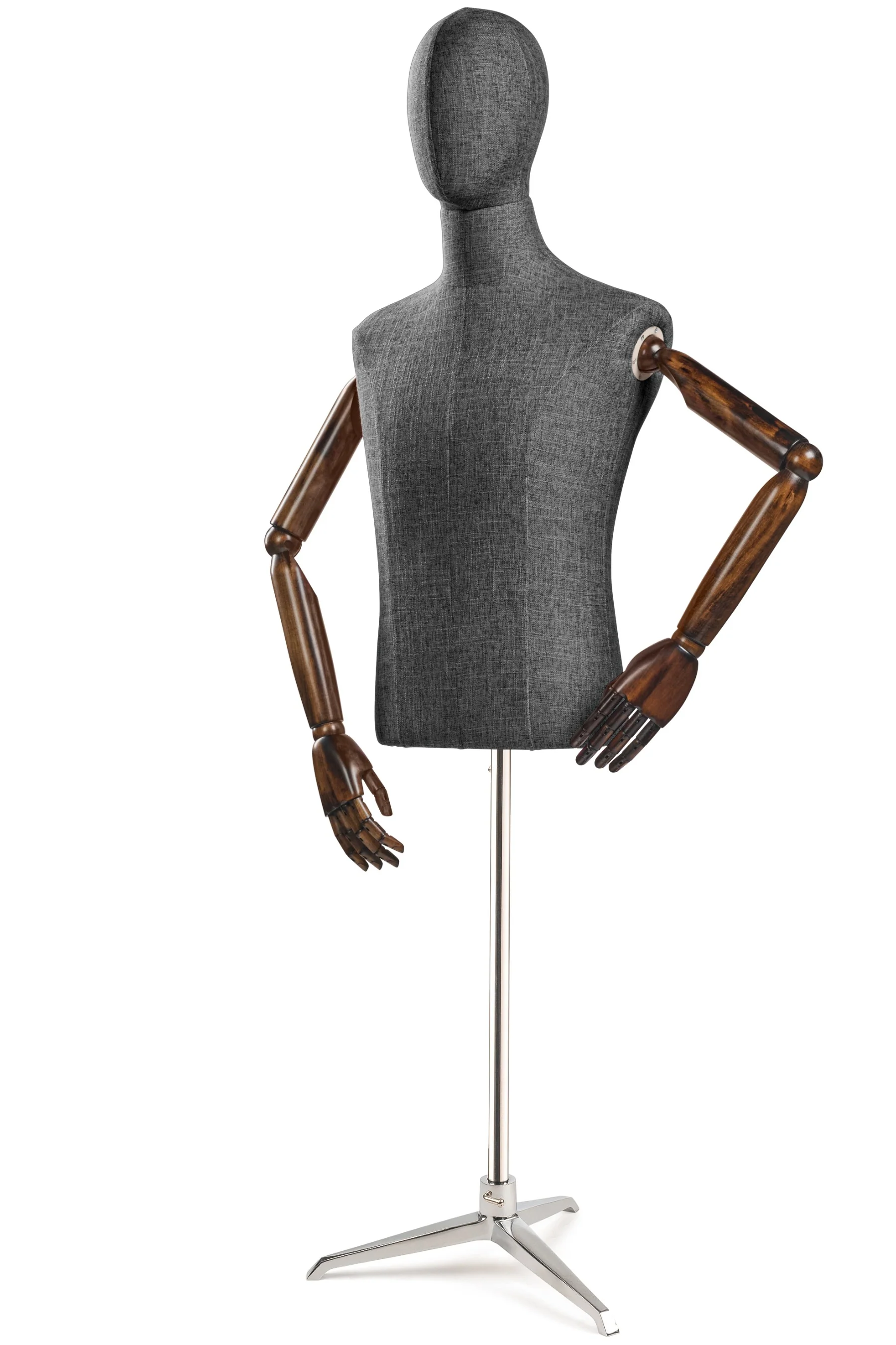 Male Display Dress Form on Metal Tripod Base (Head & Arms Version) - Image 40