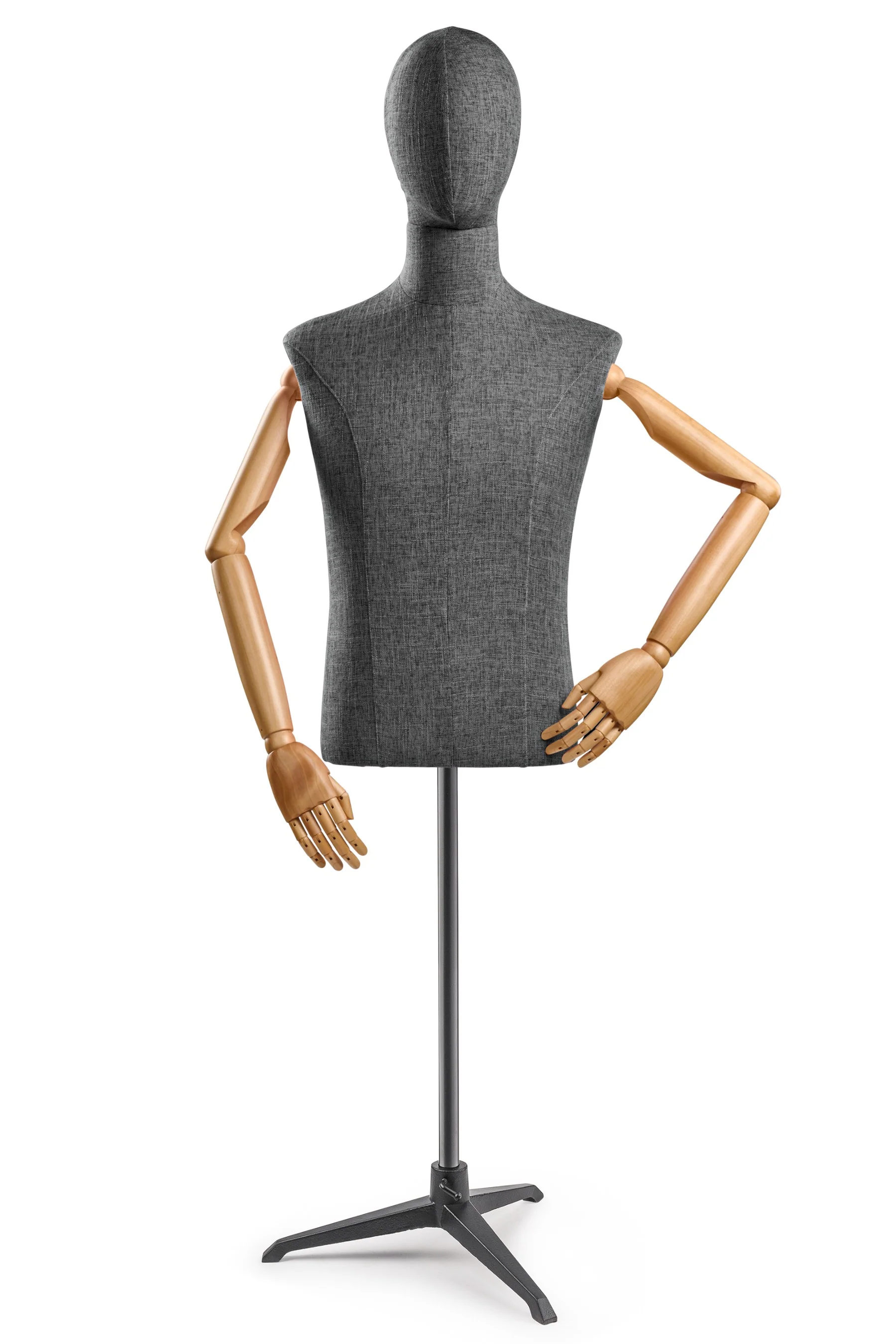 Male Display Dress Form on Metal Tripod Base (Head & Arms Version) - Image 41