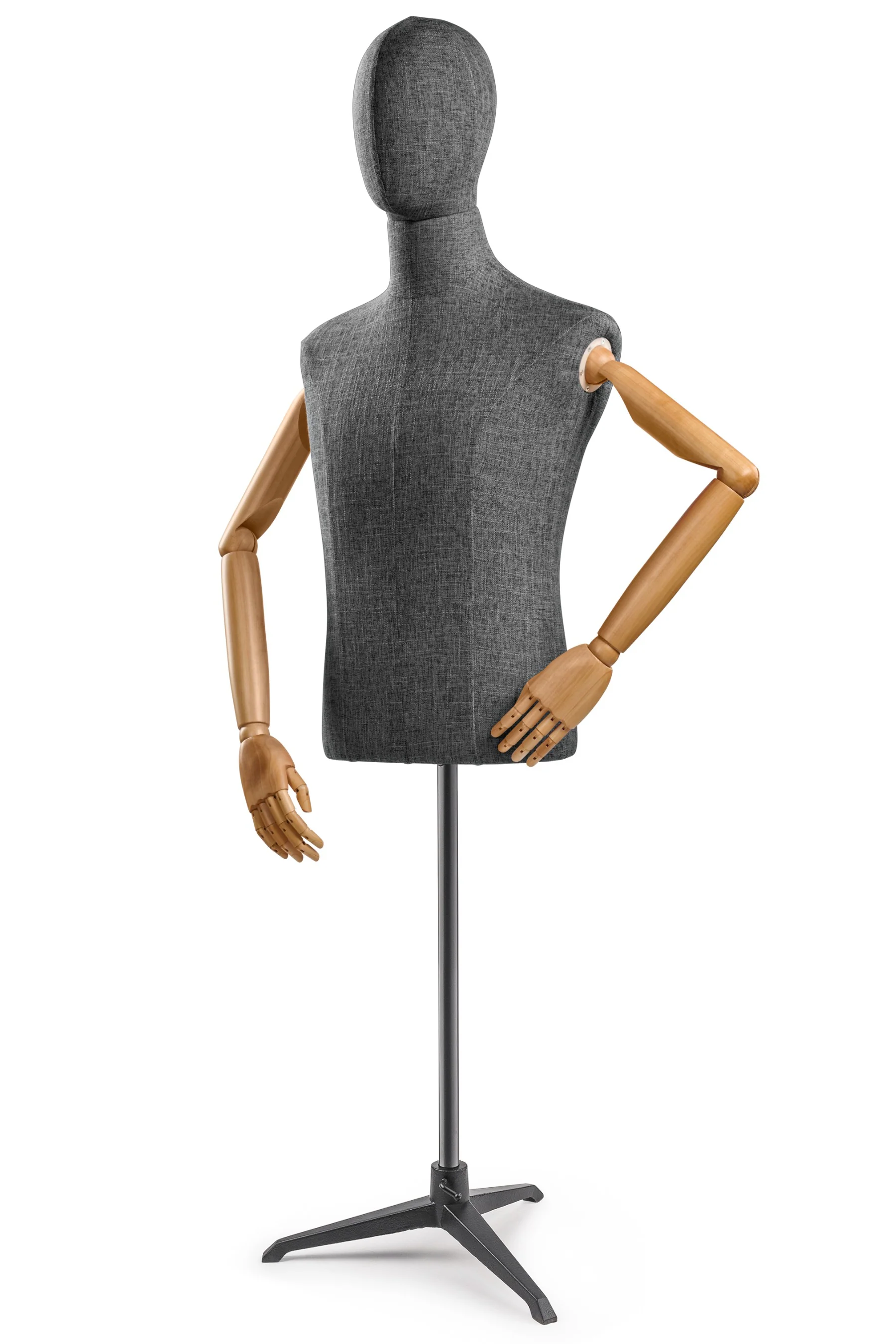Male Display Dress Form on Metal Tripod Base (Head & Arms Version) - Image 42