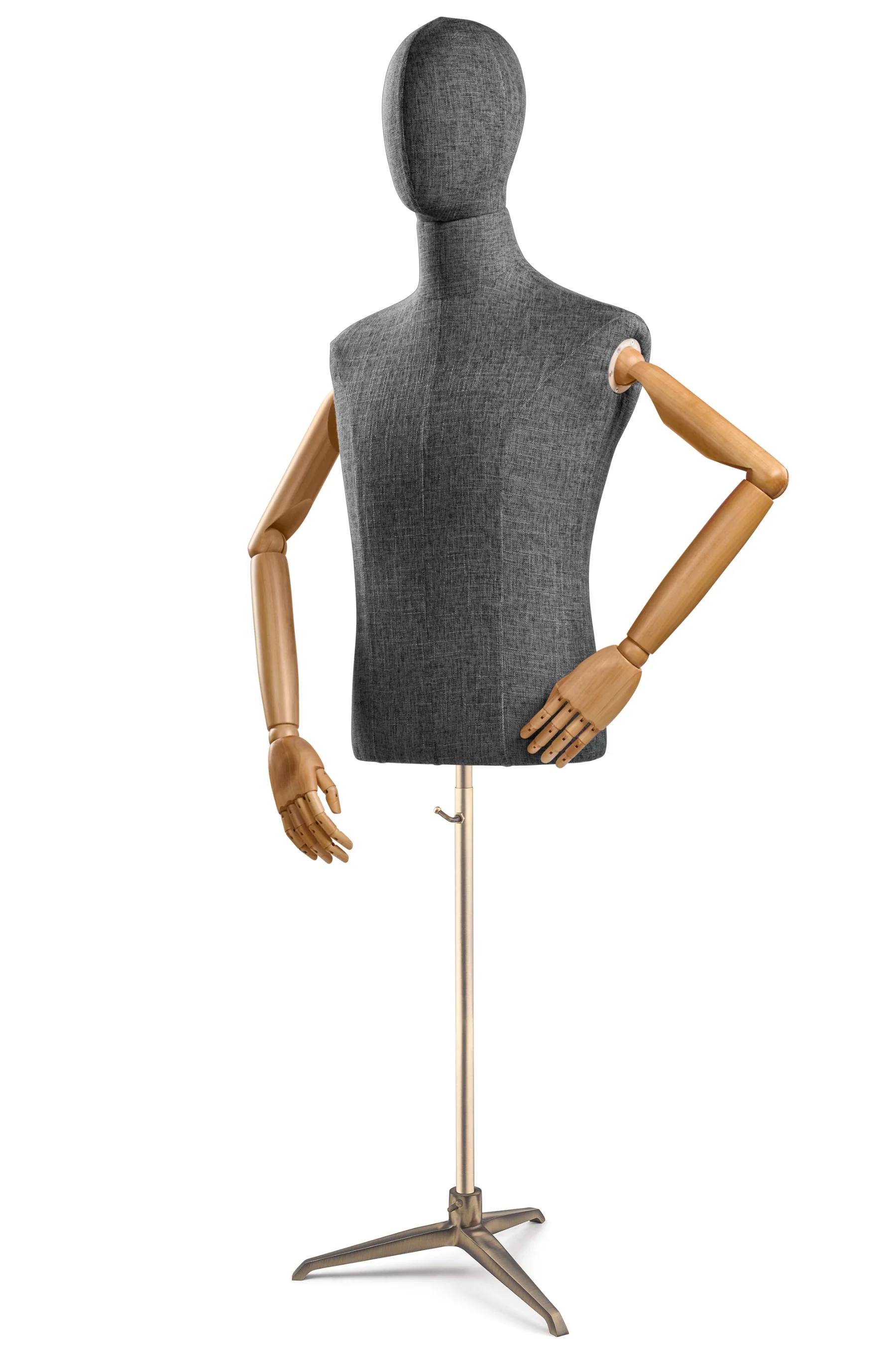 Male Display Dress Form on Metal Tripod Base (Head & Arms Version) - Image 44