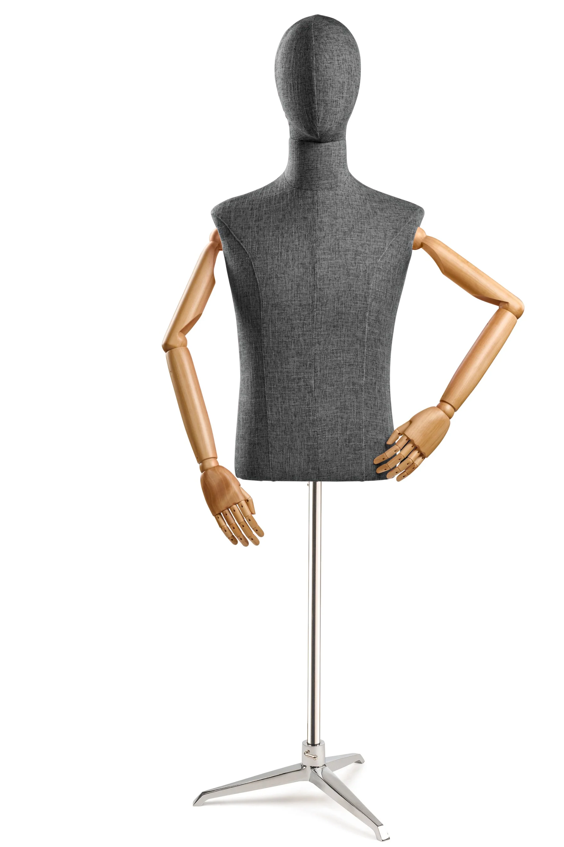 Male Display Dress Form on Metal Tripod Base (Head & Arms Version) - Image 45