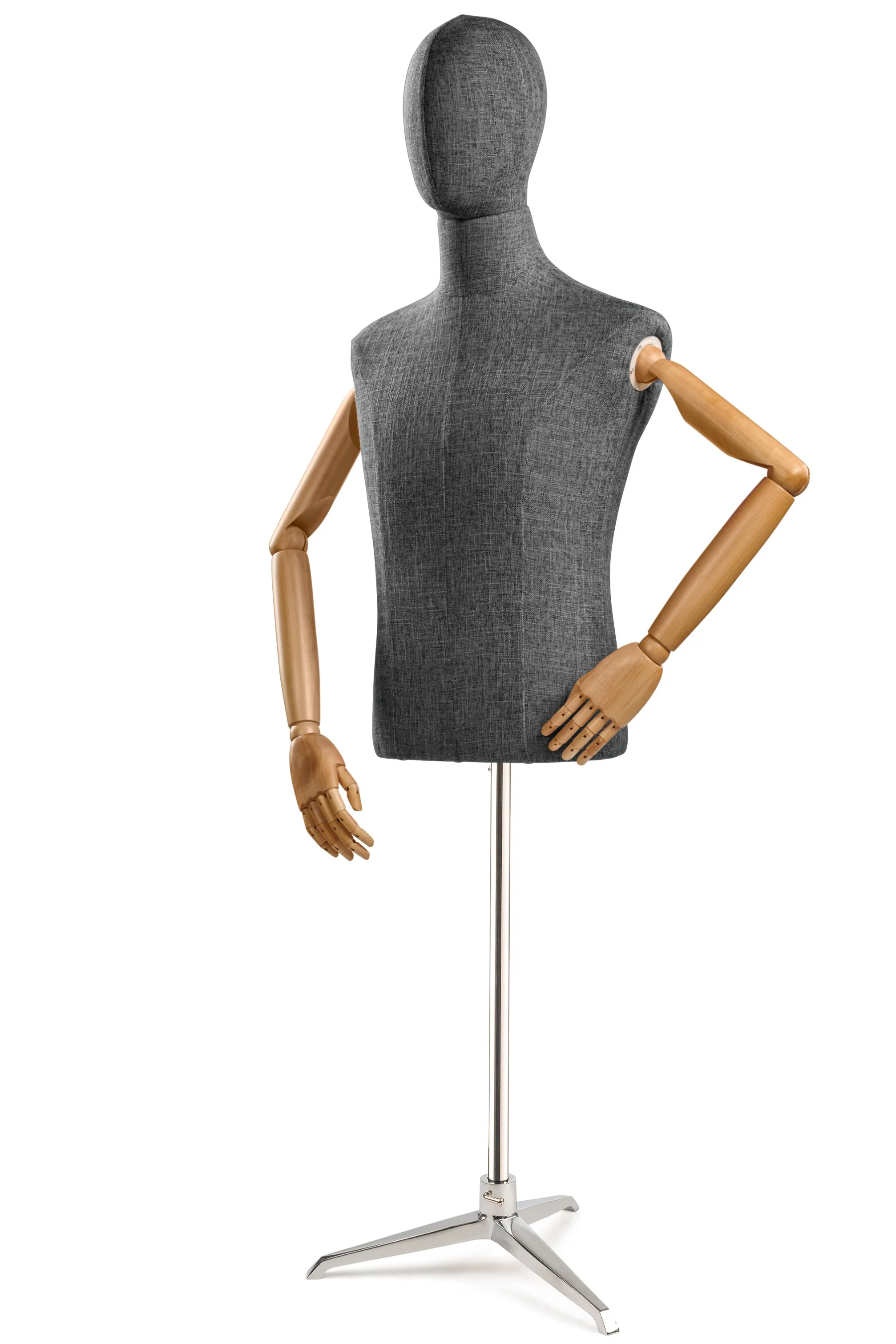 Male Display Dress Form on Metal Tripod Base (Head & Arms Version) - Image 46