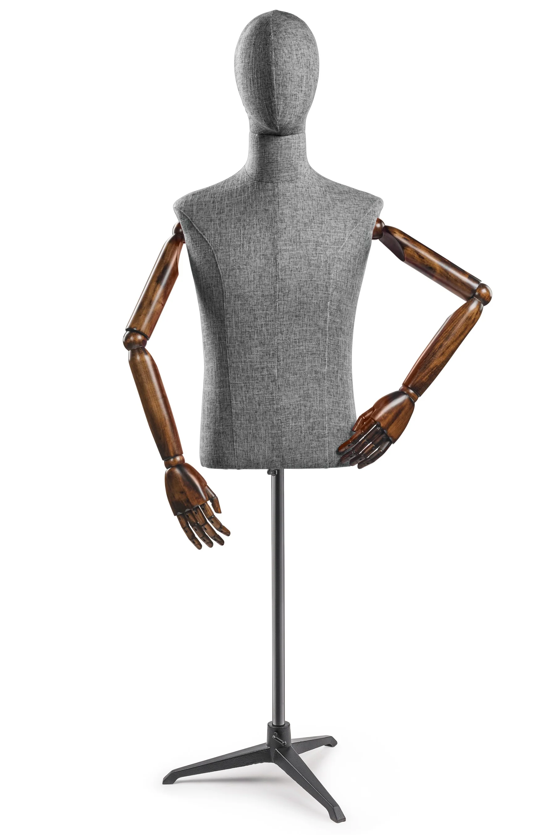 Male Display Dress Form on Metal Tripod Base (Head & Arms Version) - Image 47
