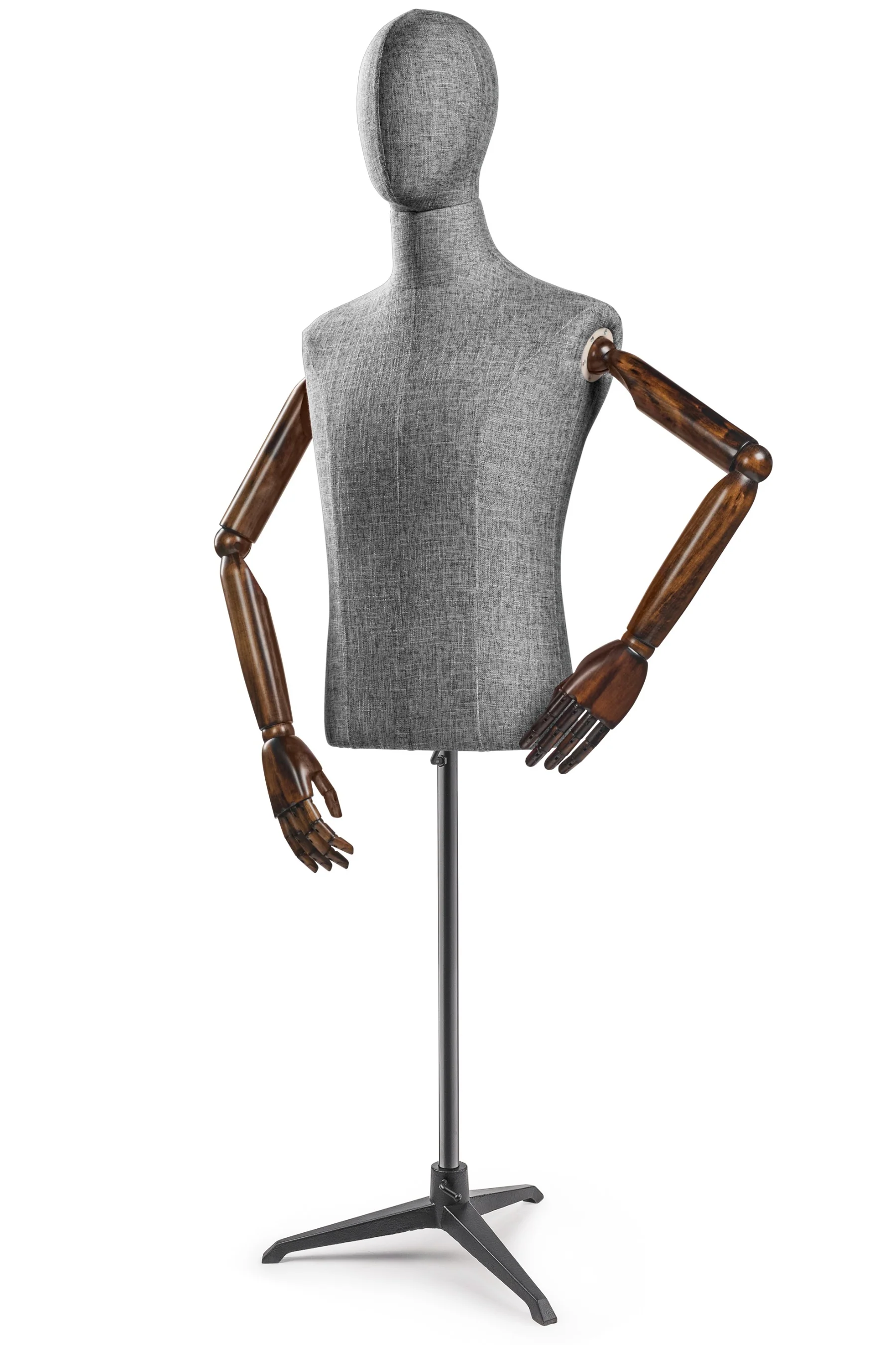 Male Display Dress Form on Metal Tripod Base (Head & Arms Version) - Image 48