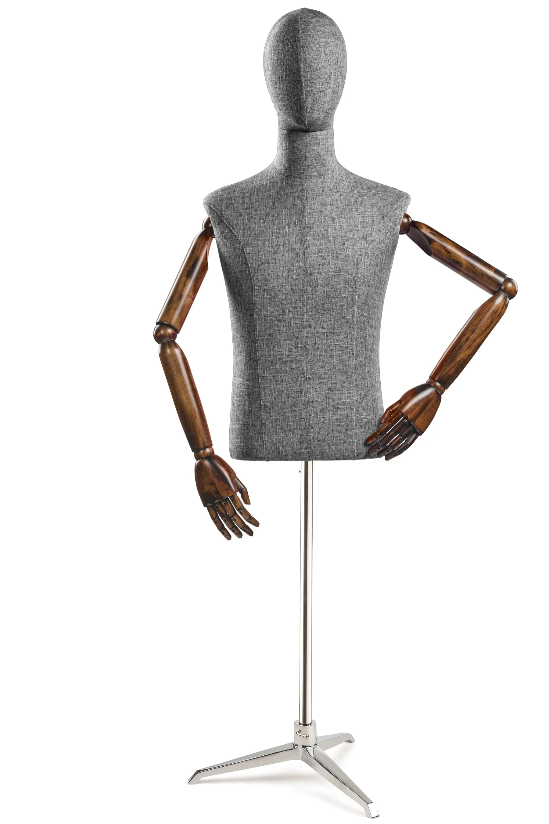 Male Display Dress Form on Metal Tripod Base (Head & Arms Version) - Image 51
