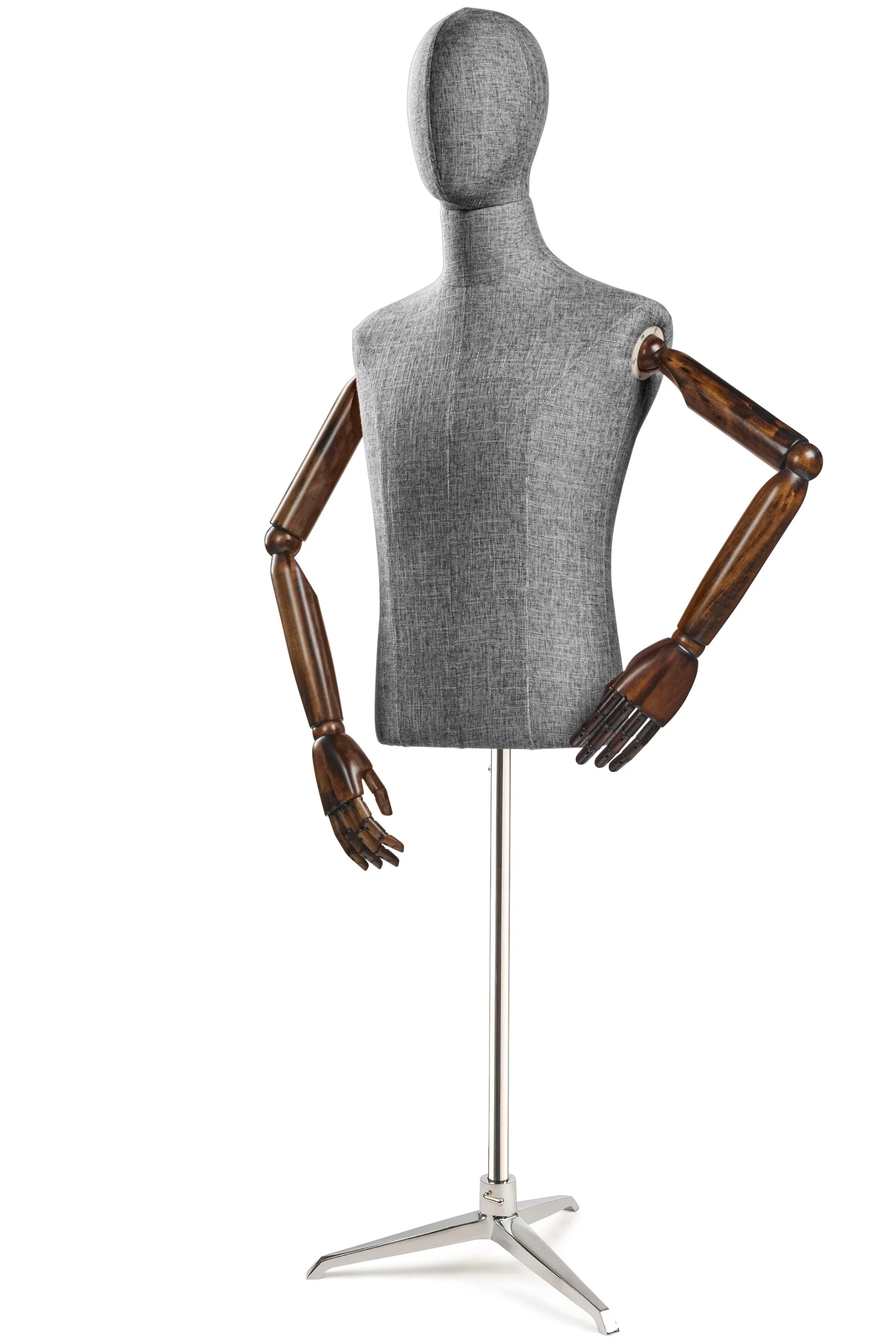 Male Display Dress Form on Metal Tripod Base (Head & Arms Version) - Image 52