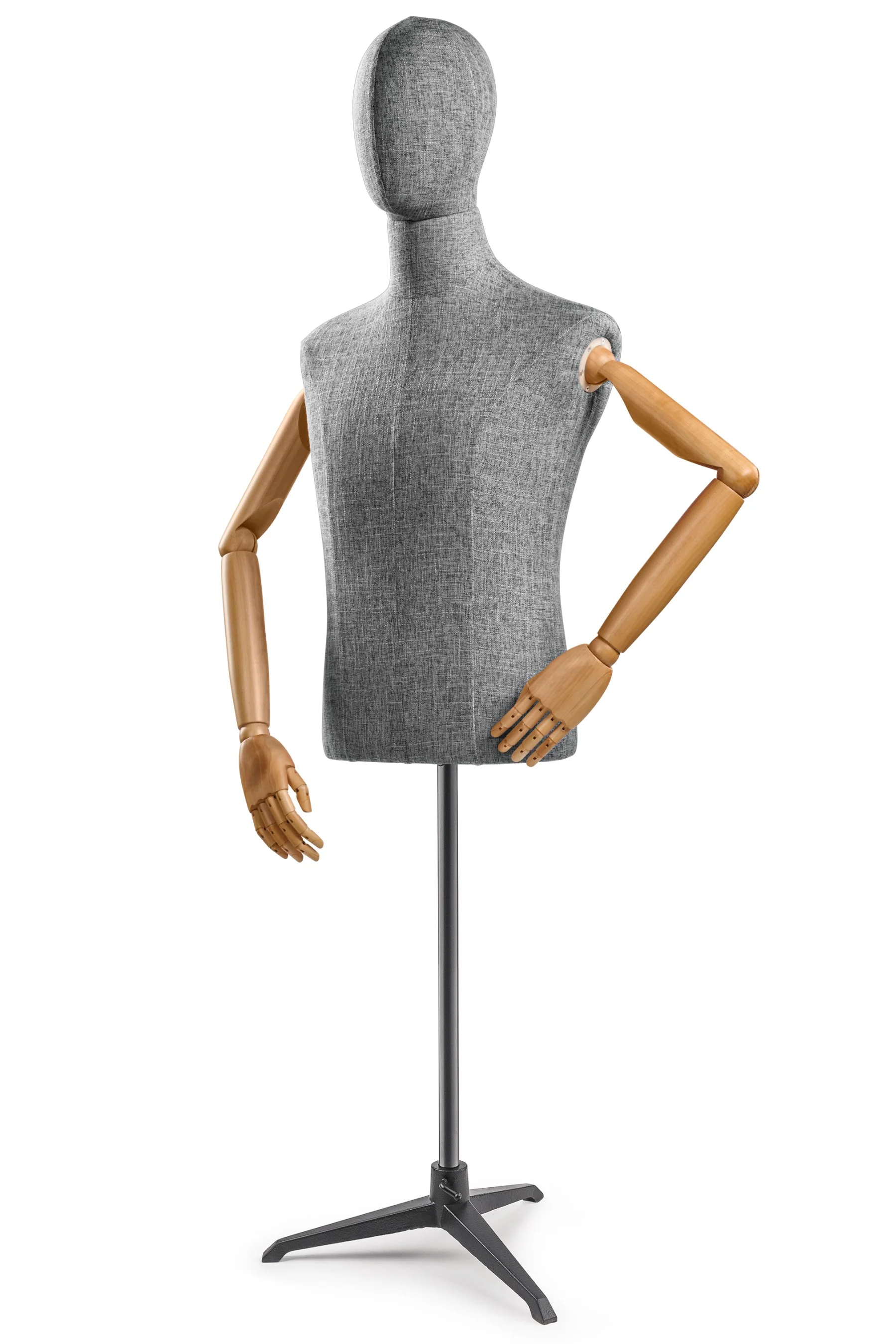 Male Display Dress Form on Metal Tripod Base (Head & Arms Version) - Image 54