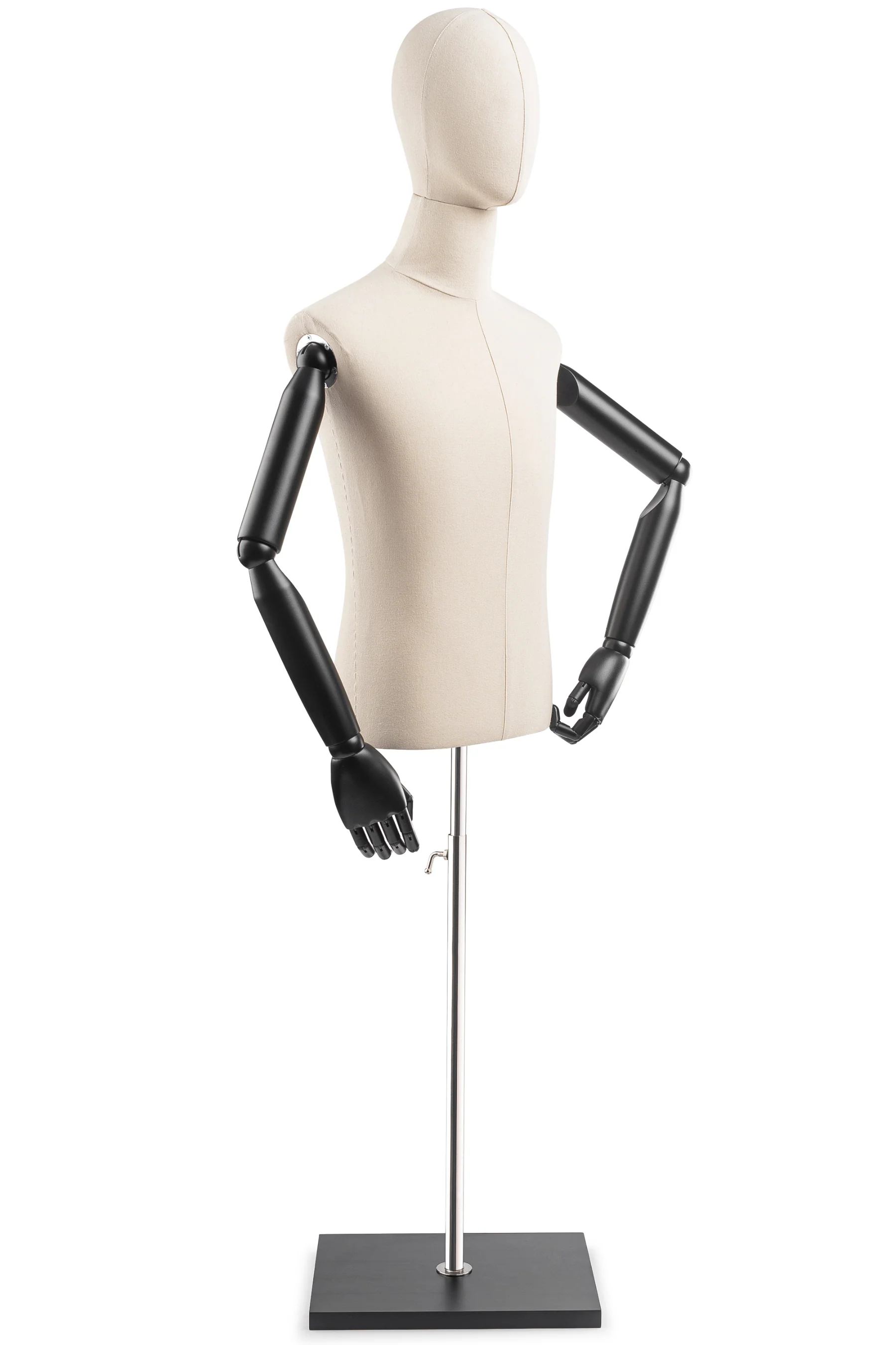 Male Display Dress Form on Wood Flat Base (Head & Arms Version) - Image 10