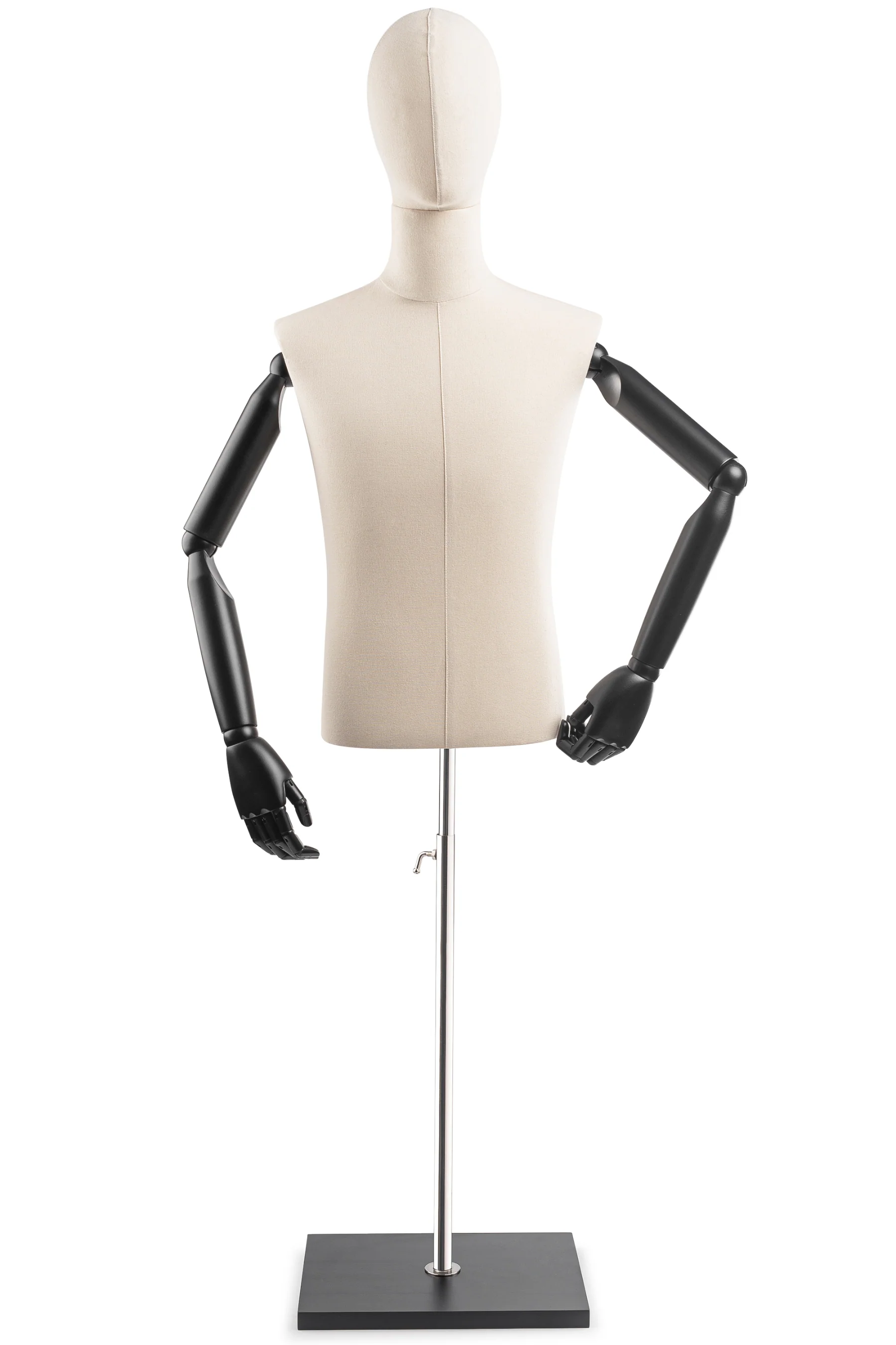 Male Display Dress Form on Wood Flat Base (Head & Arms Version) - Image 12