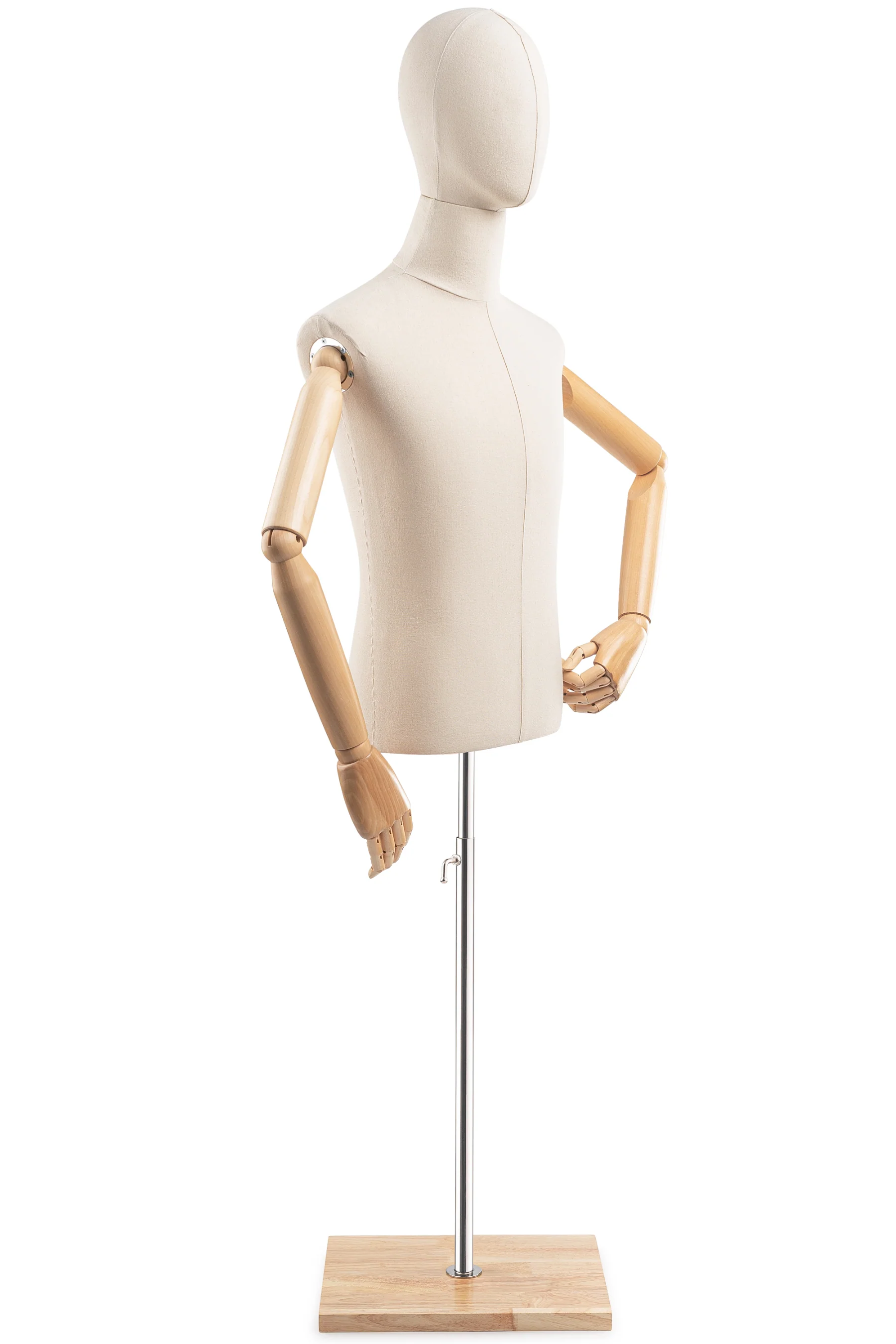 Male Display Dress Form on Wood Flat Base (Head & Arms Version) - Image 2