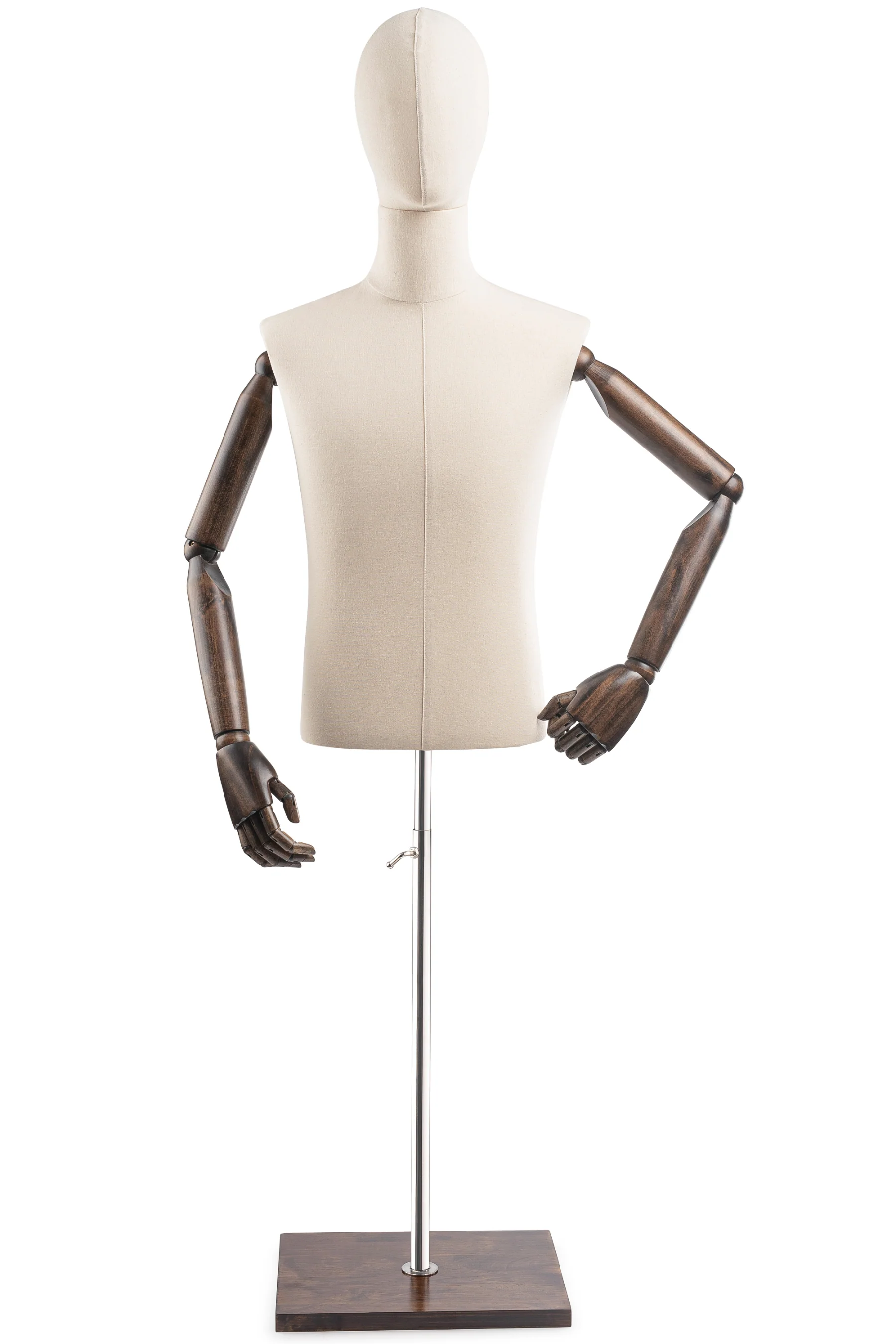 Male Display Dress Form on Wood Flat Base (Head & Arms Version) - Image 21