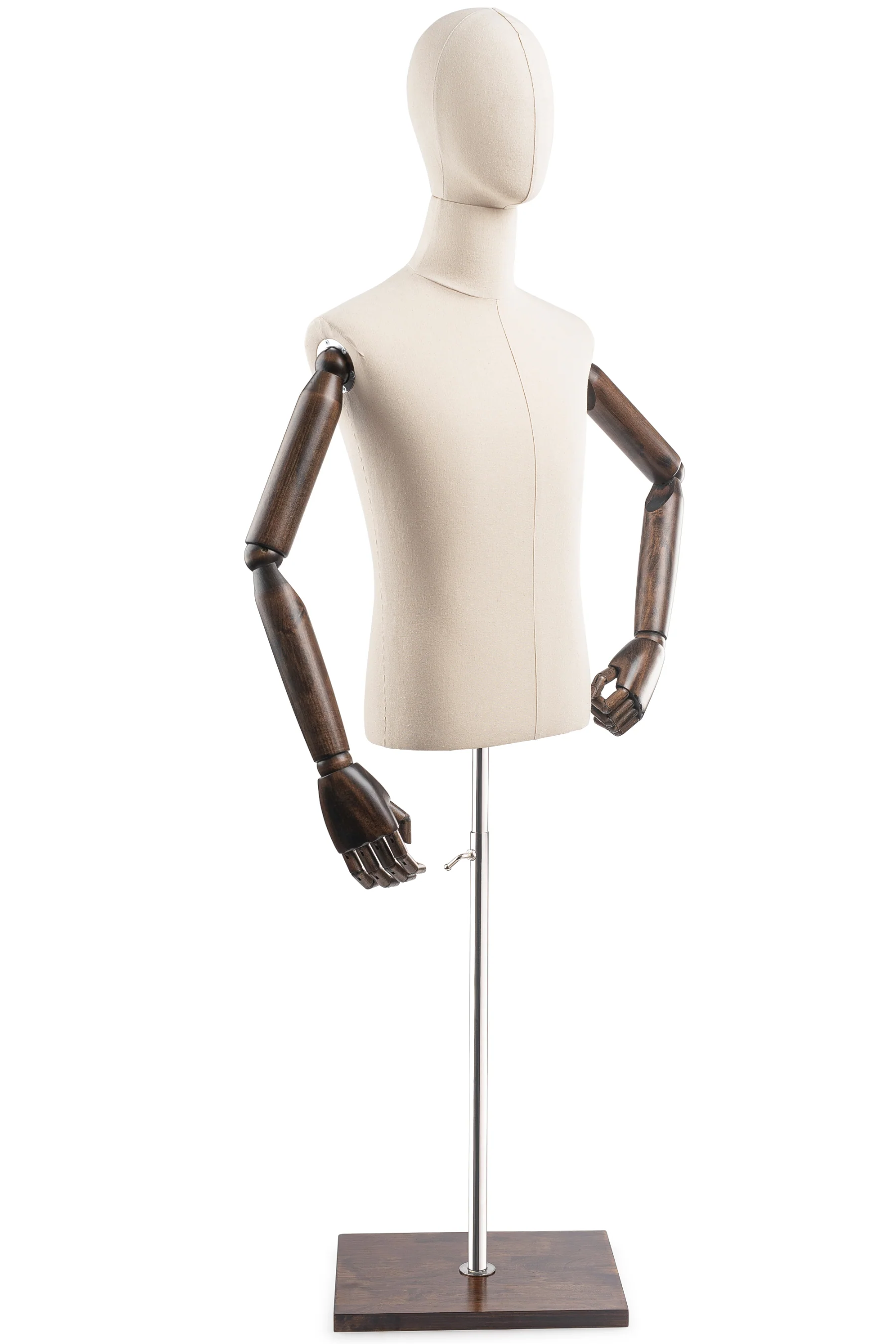 Male Display Dress Form on Wood Flat Base (Head & Arms Version) - Image 22