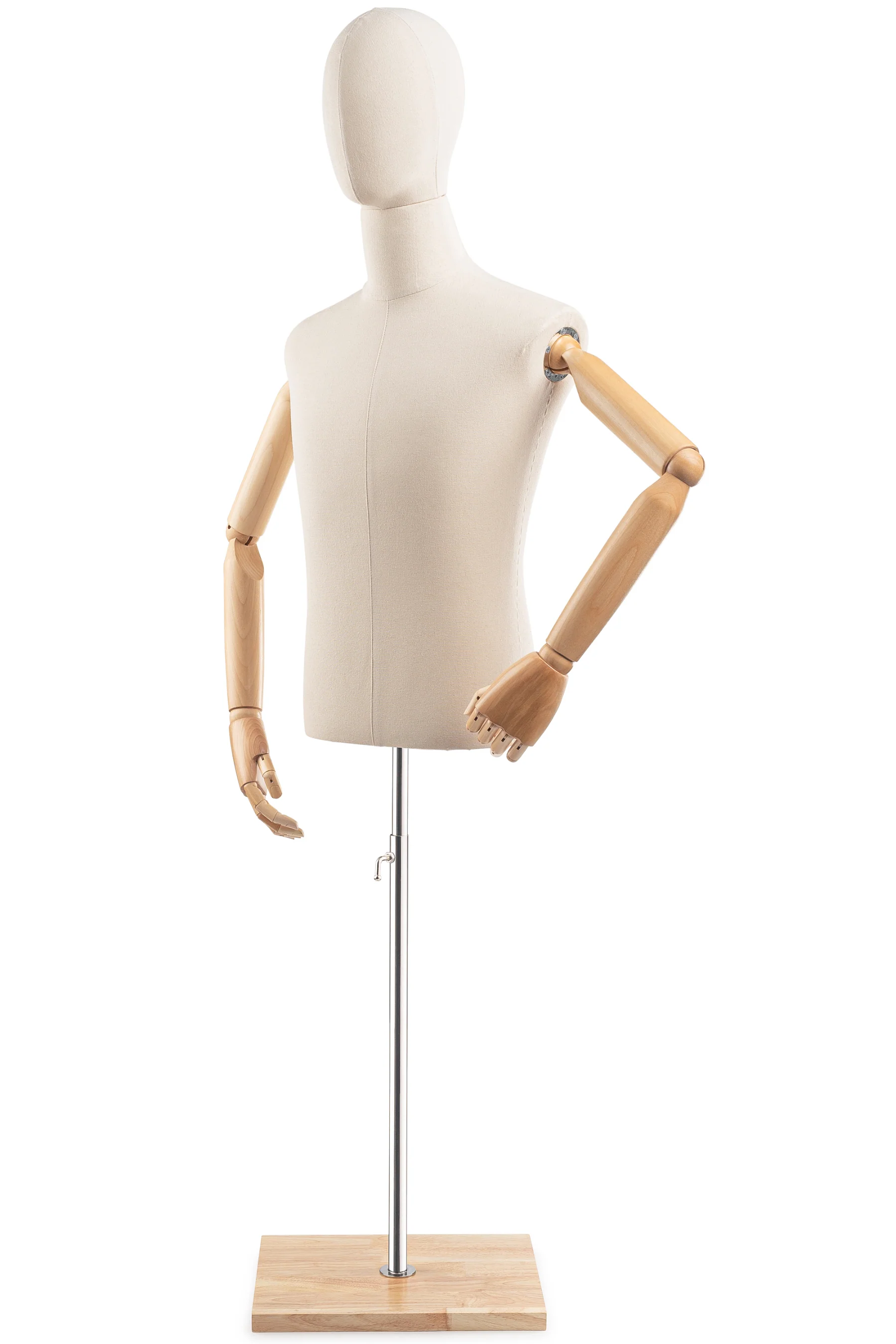 Male Display Dress Form on Wood Flat Base (Head & Arms Version) - Image 3