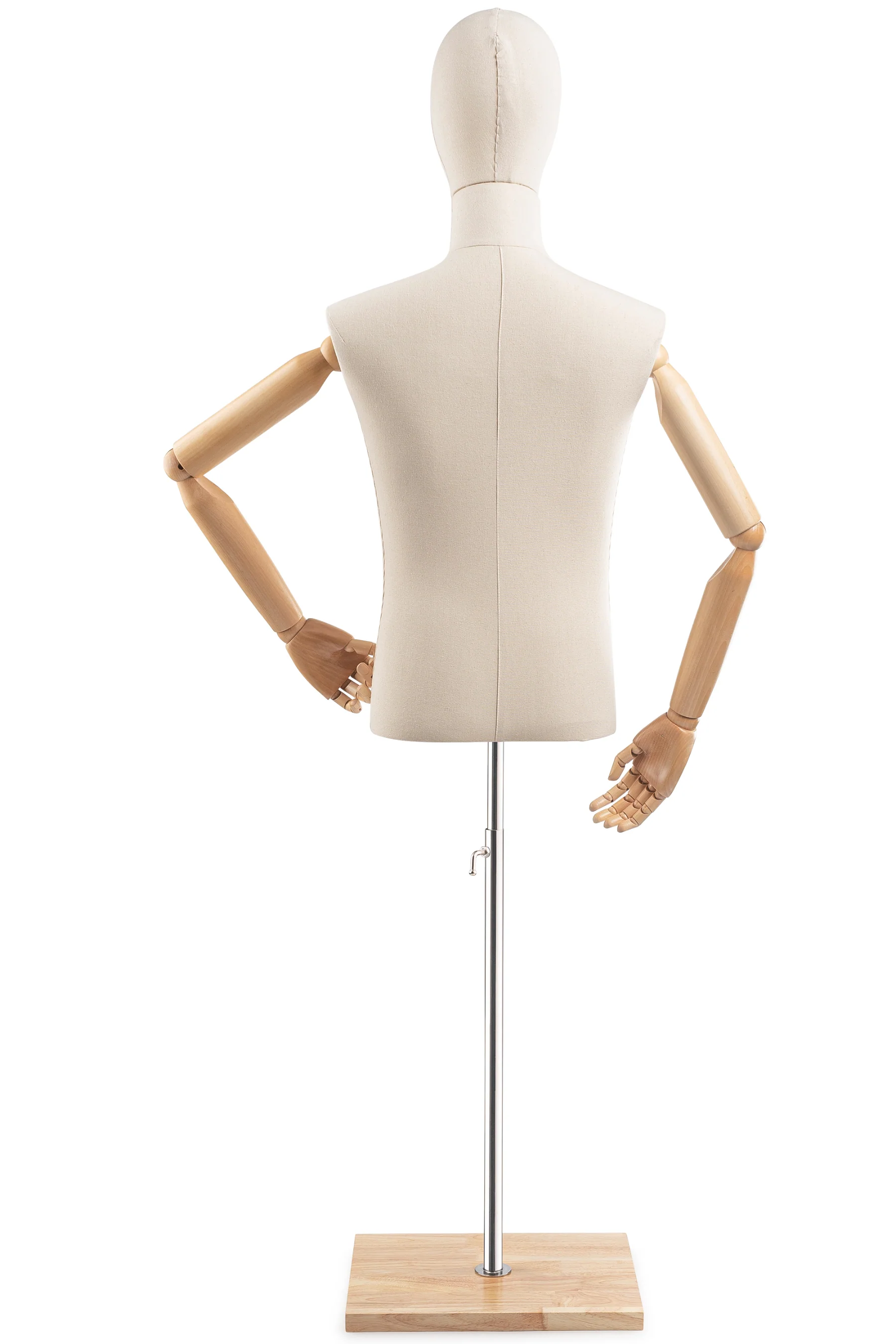 Male Display Dress Form on Wood Flat Base (Head & Arms Version) - Image 4