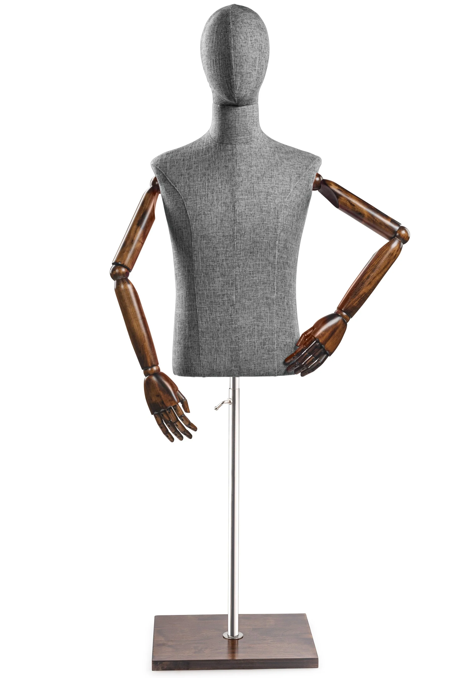 Male Display Dress Form on Wood Flat Base (Head & Arms Version) - Image 42