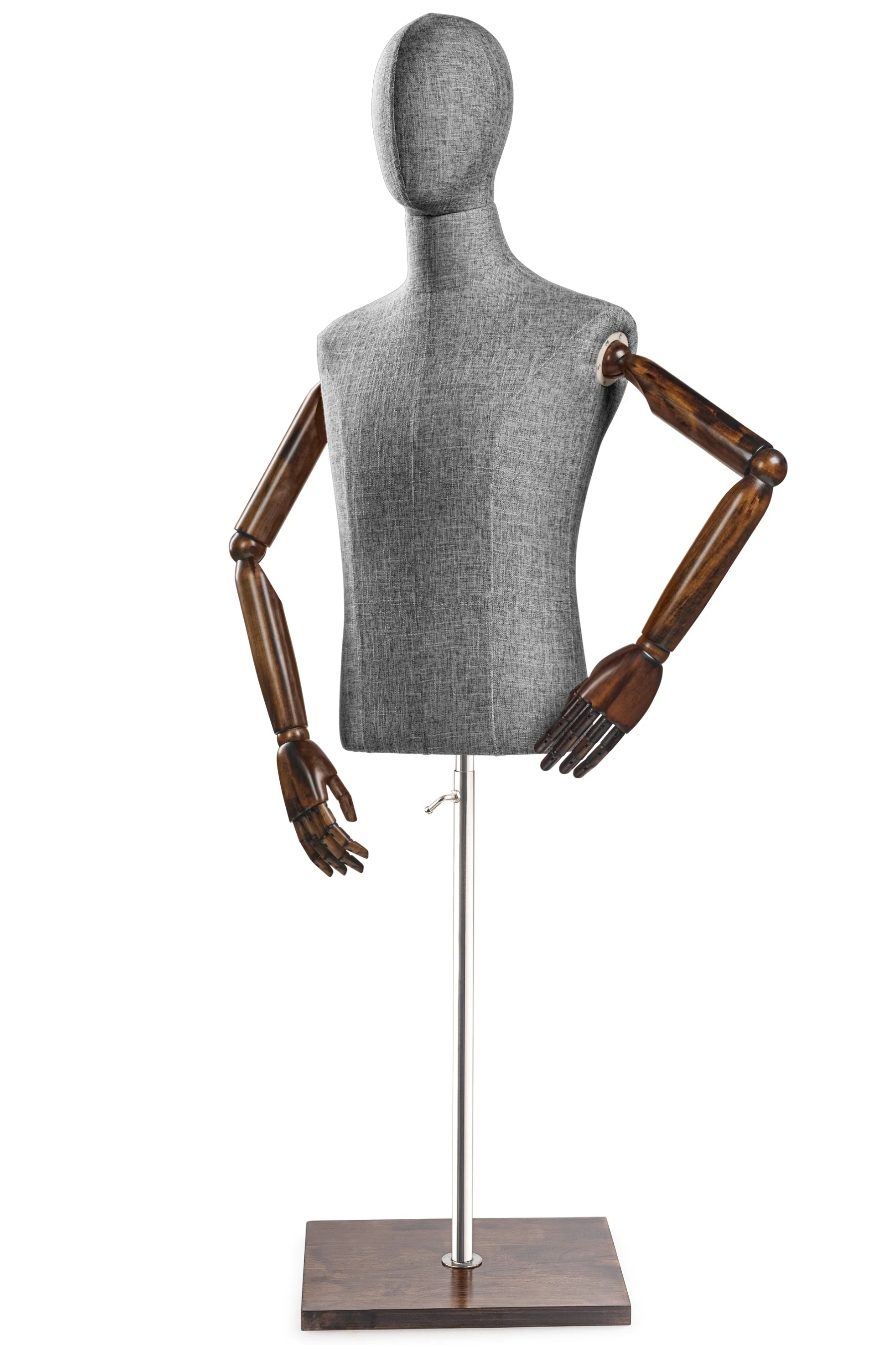 Male Display Dress Form on Wood Flat Base (Head & Arms Version) - Image 43