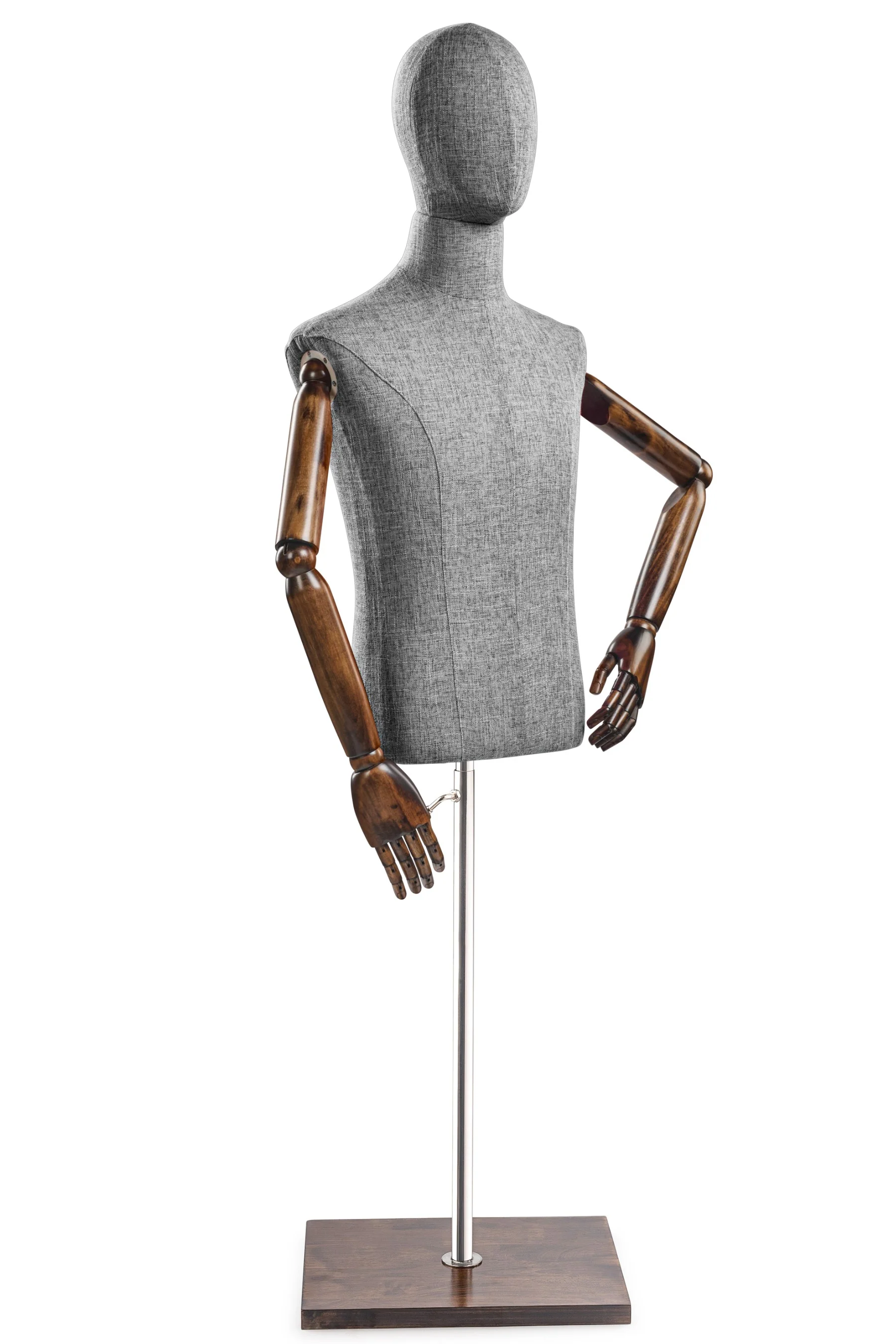 Male Display Dress Form on Wood Flat Base (Head & Arms Version) - Image 44