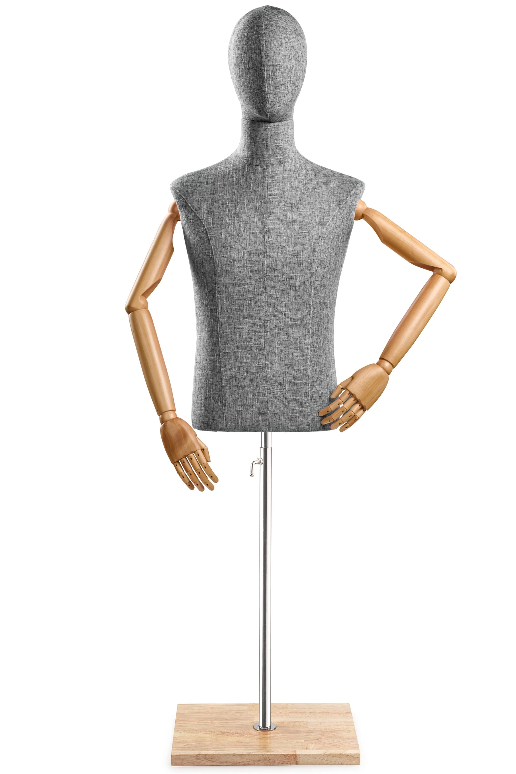 Male Display Dress Form on Wood Flat Base (Head & Arms Version) - Image 47