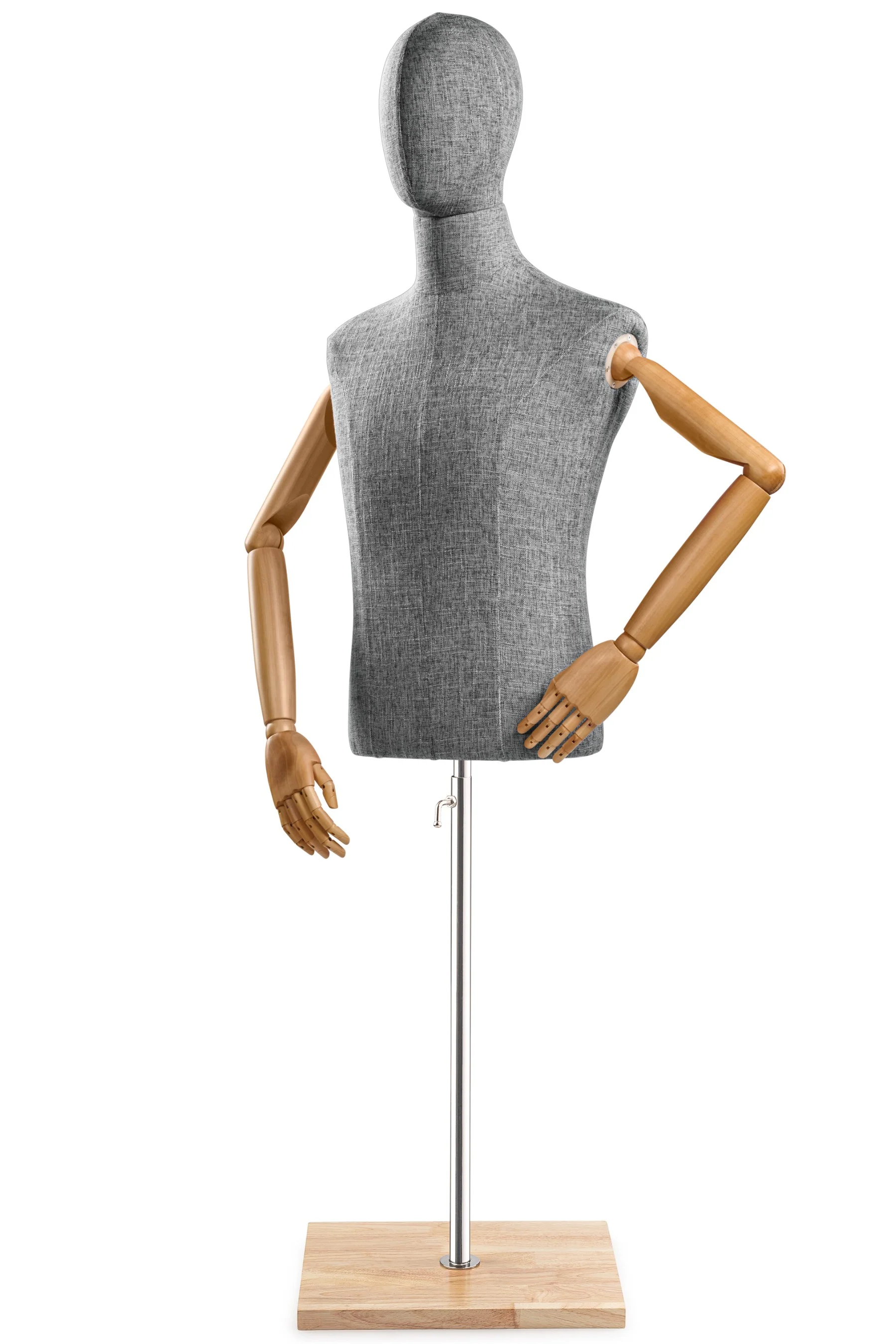 Male Display Dress Form on Wood Flat Base (Head & Arms Version) - Image 48