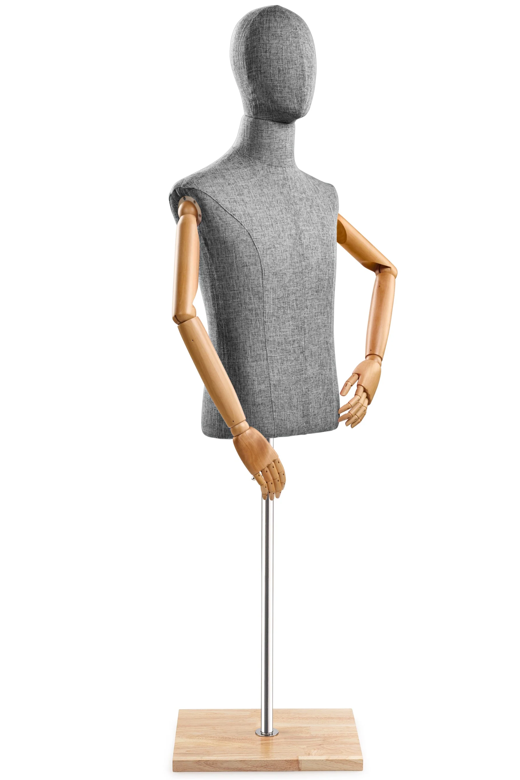 Male Display Dress Form on Wood Flat Base (Head & Arms Version) - Image 49