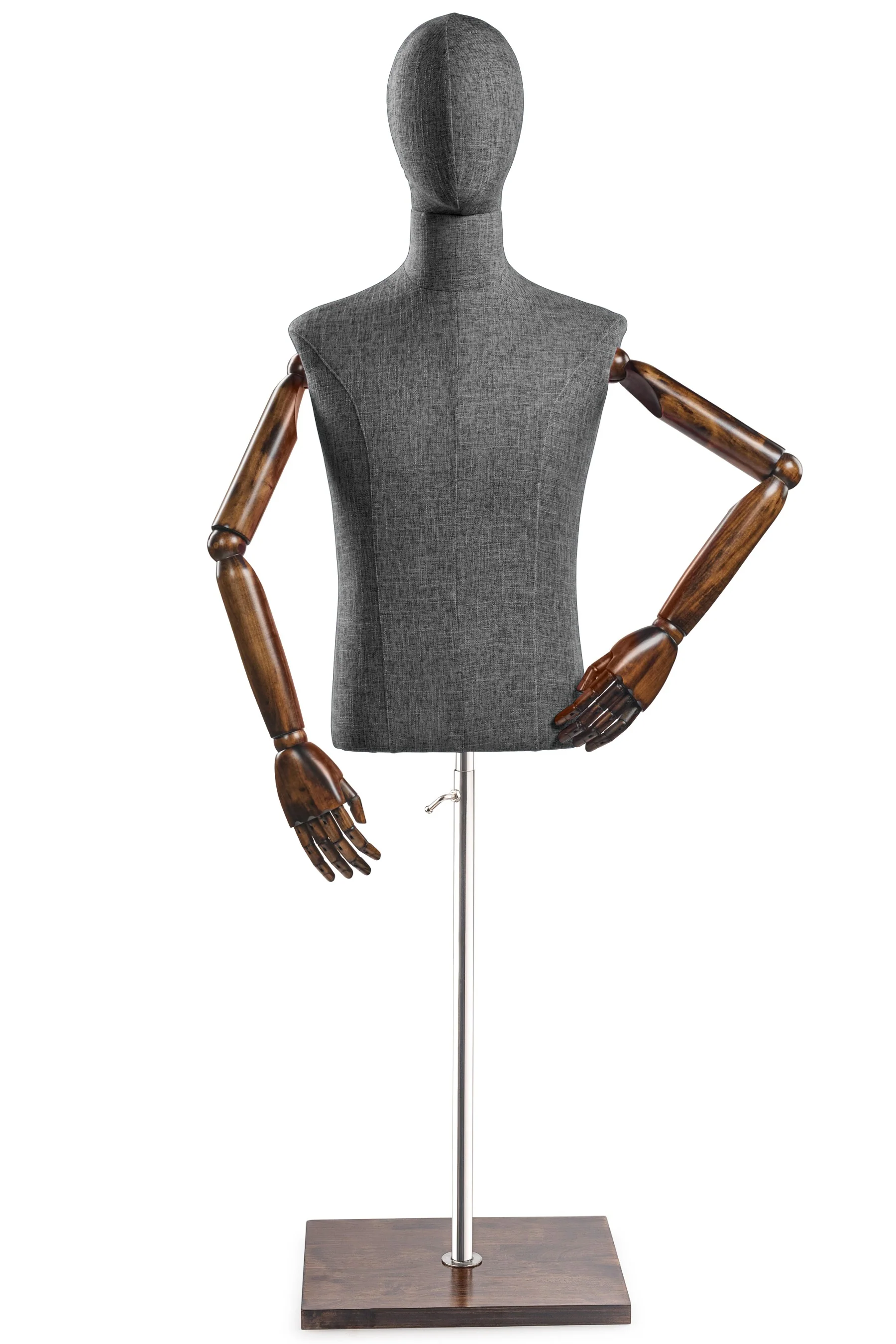 Male Display Dress Form on Wood Flat Base (Head & Arms Version) - Image 53